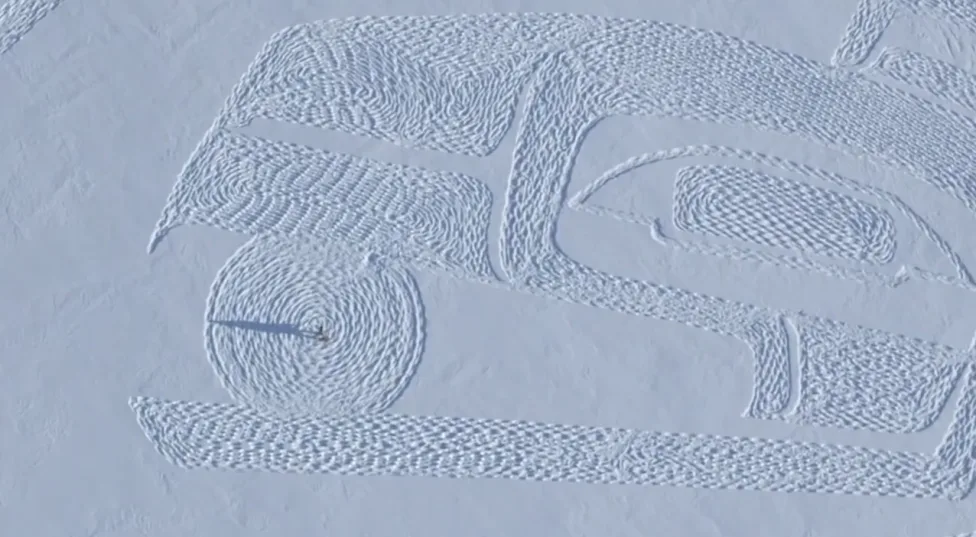 Tlingit artist uses 15,400 snowshoe steps to create epic raven installation