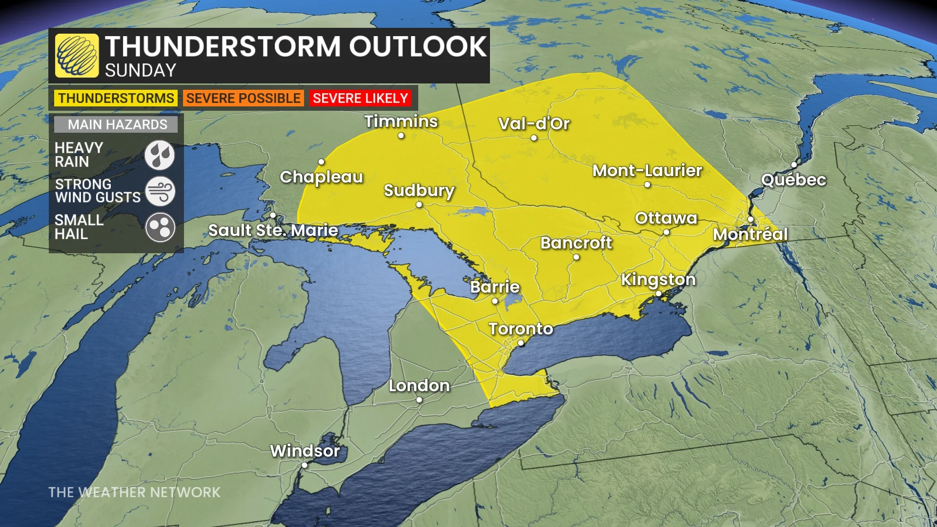 Ontario storm risk map Sunday