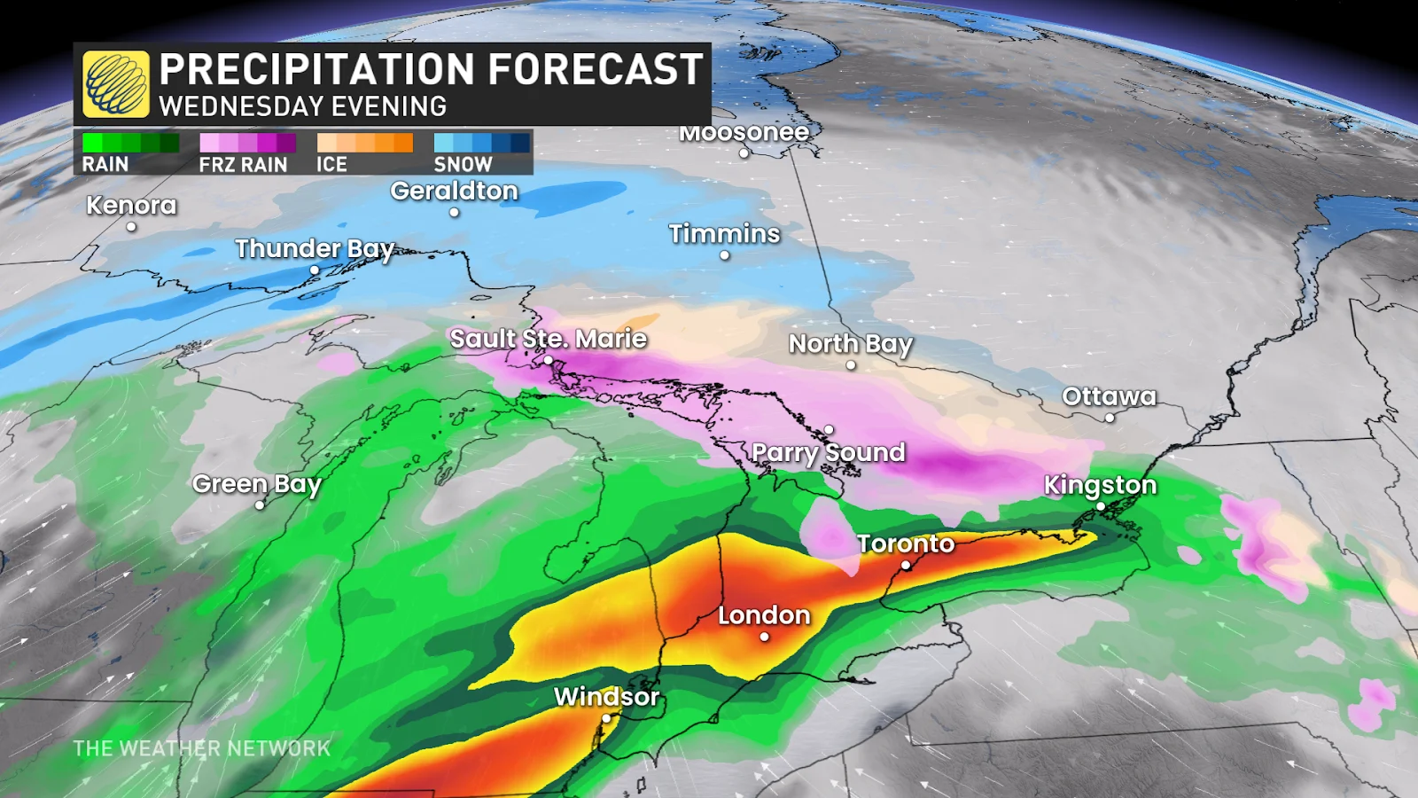 Ontario Wednesday evening forecast radar precipitation - March 31, 2025