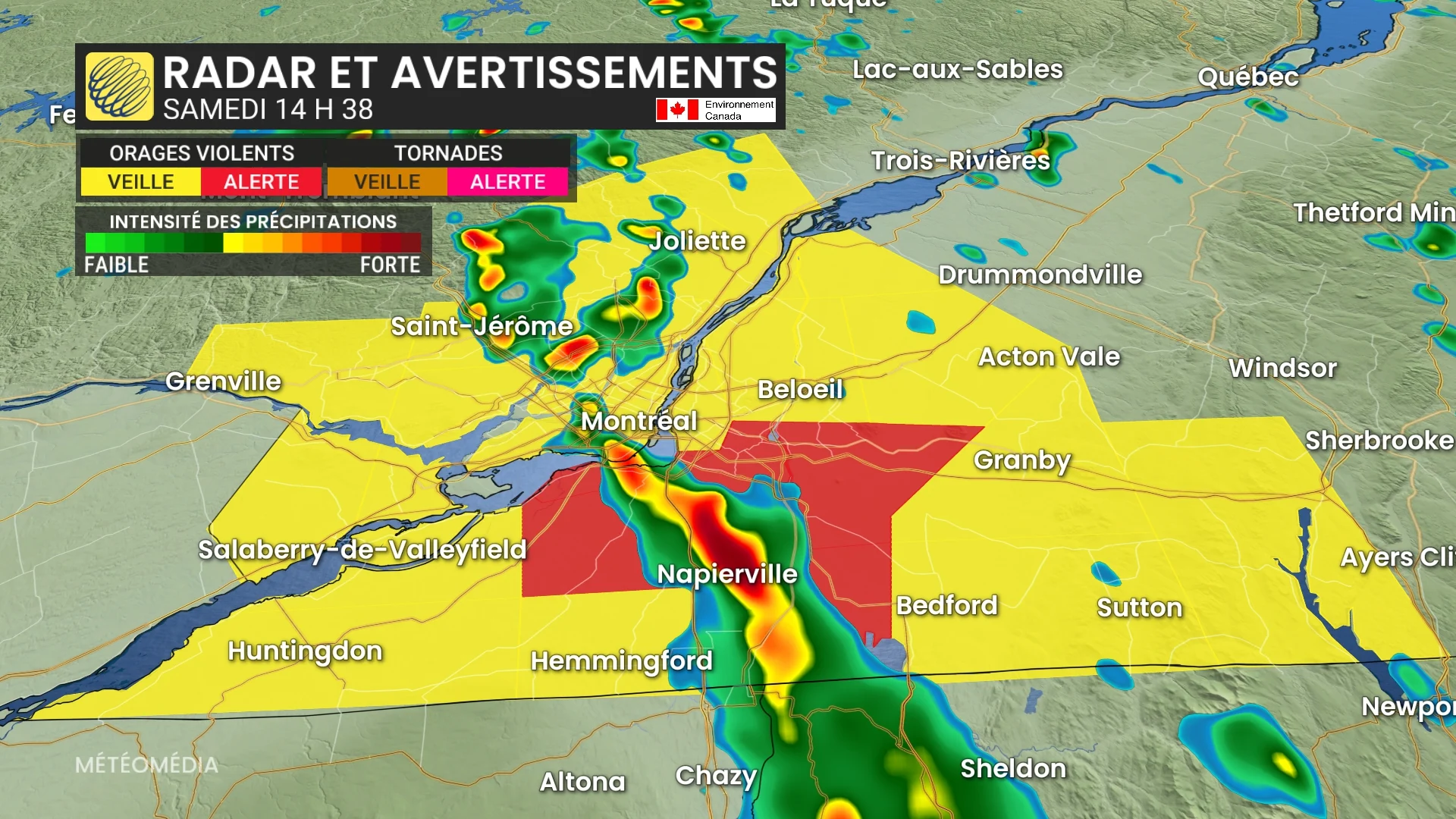 Veilles et alertes d'orages violents émises dans le sud du Québec