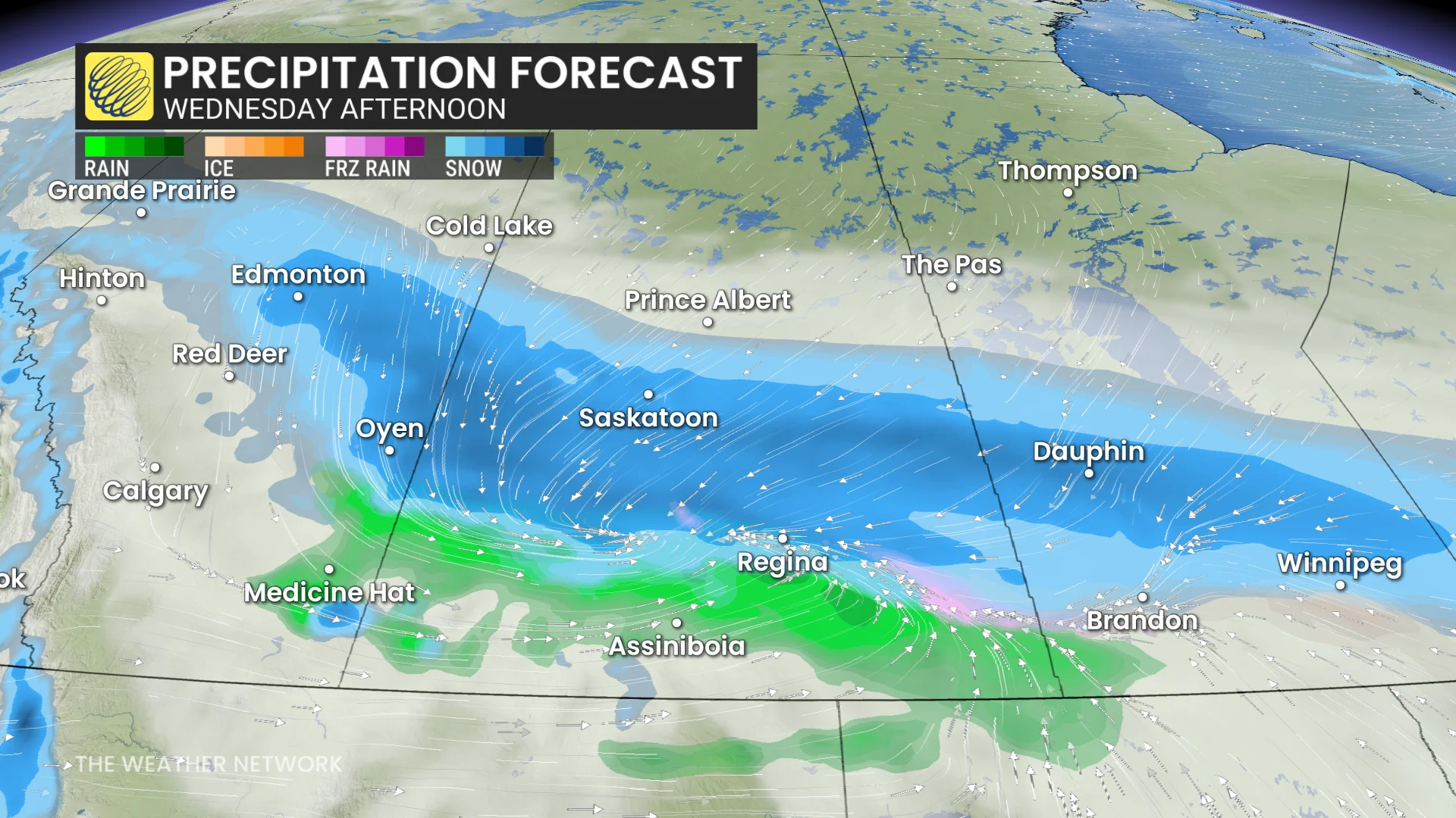 Prairies precipitation timing Wednesday afternoon