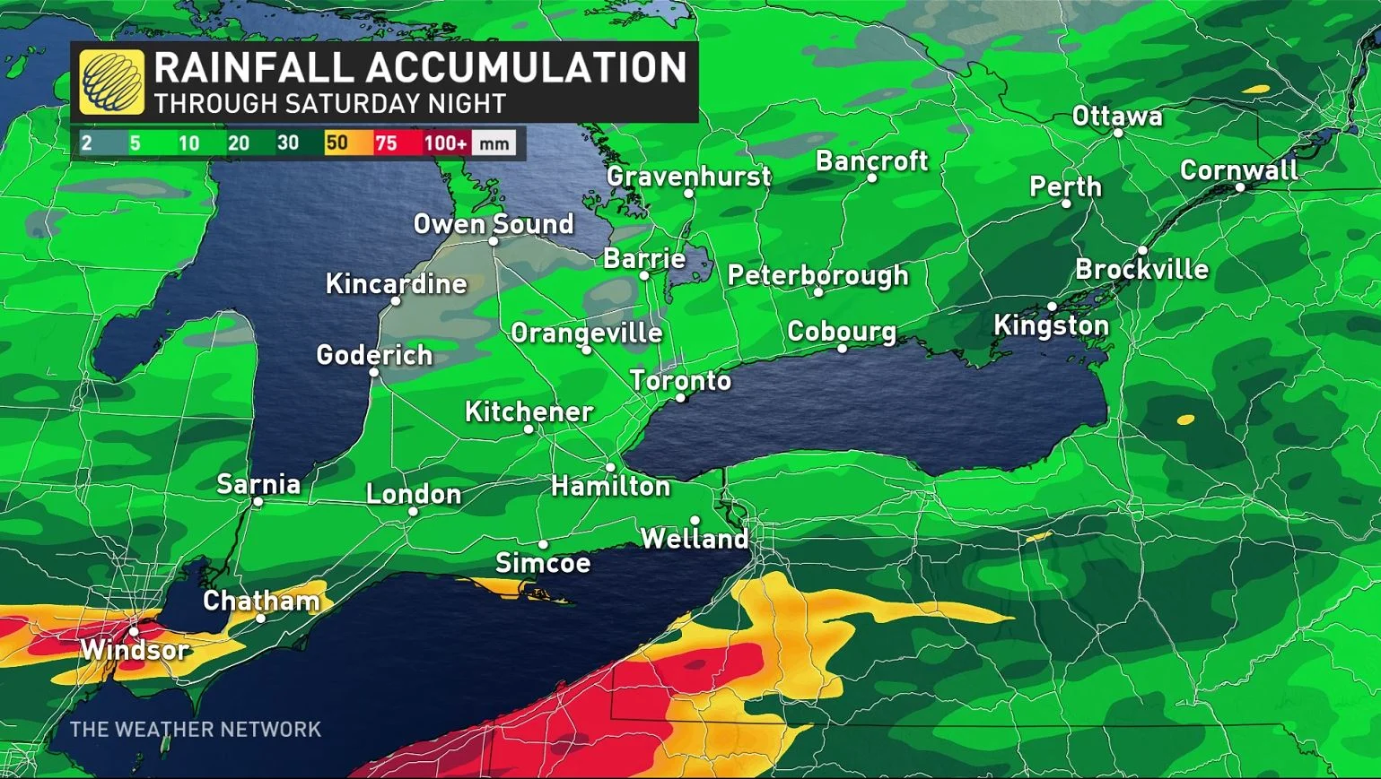 Ontario rainfall map through Saturday night_June 29