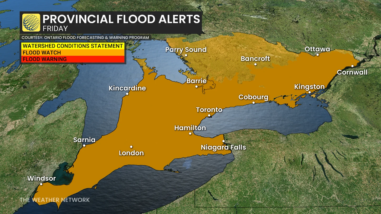 ON Provincial Flood Alert map Friday