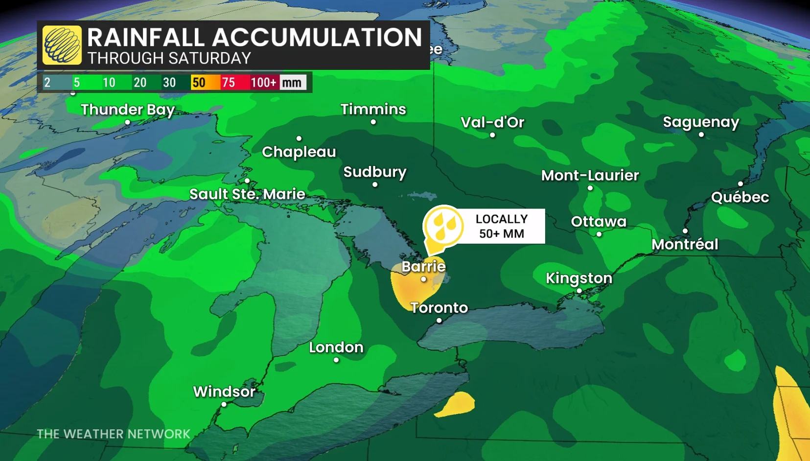 Ontario rainfall accumulation through Saturday