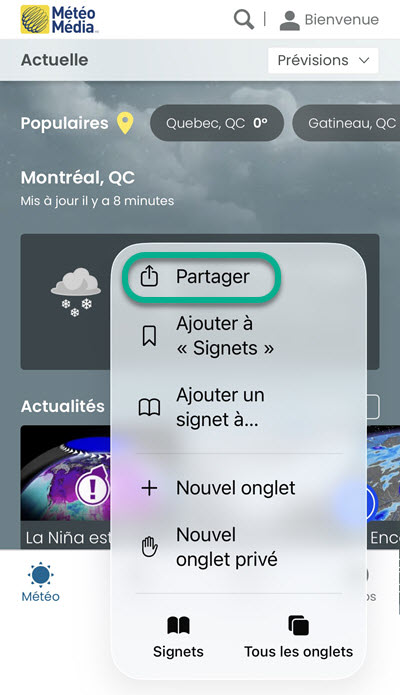 Partager safari