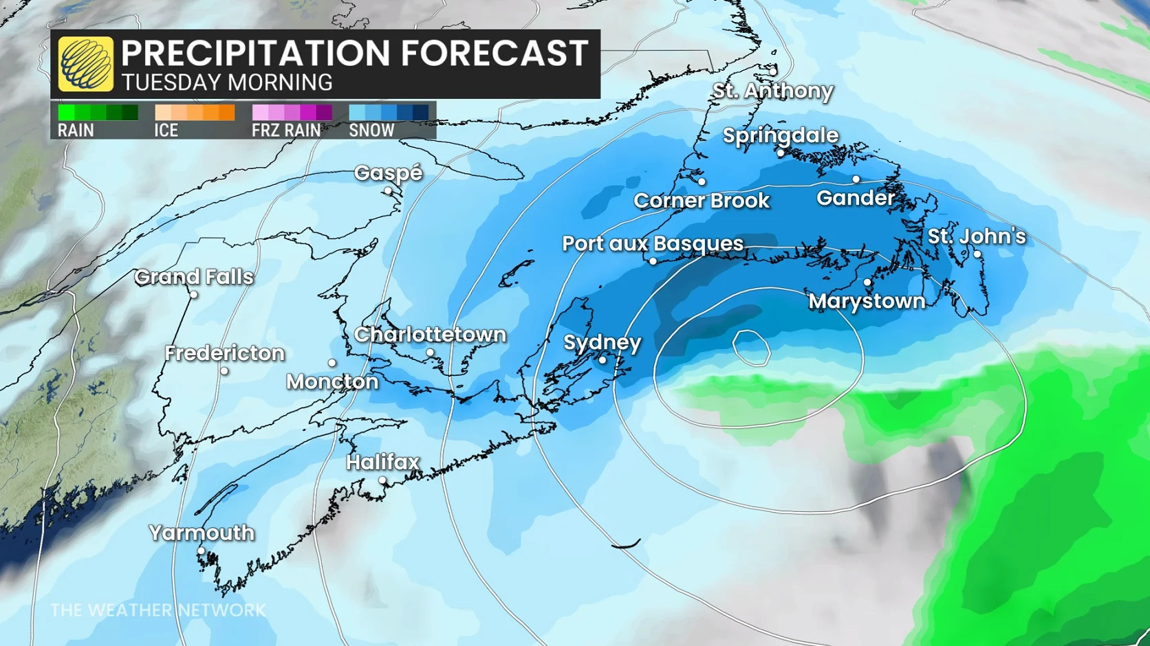 Atlantic Canada Tuesday precipitation