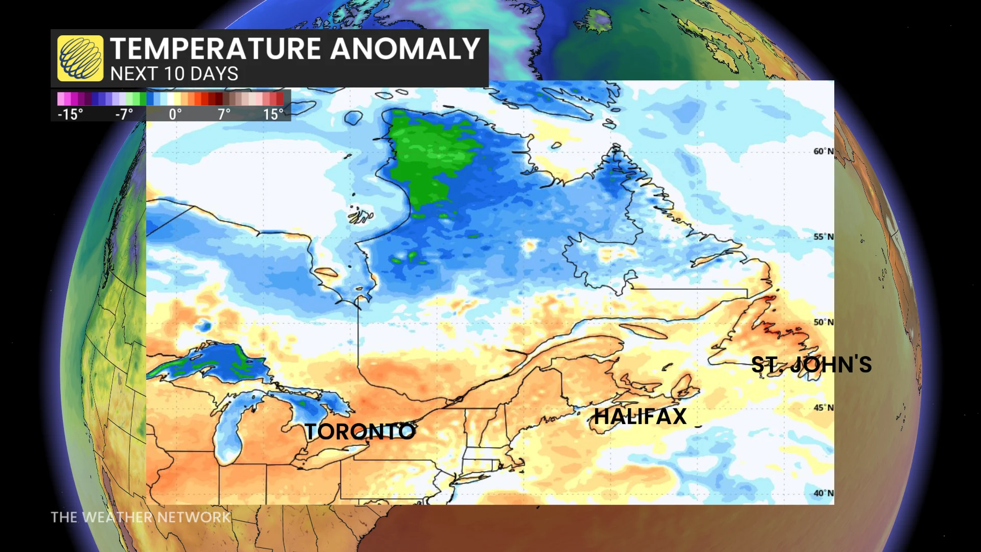 Eastern Canada temperature anomaly next 10 days
