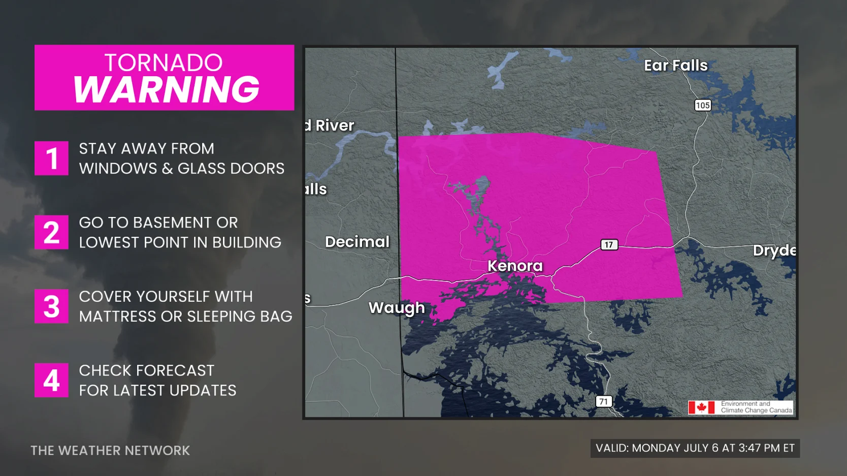 Northwestern Ontario tornado warning 2 - July 6, 2026