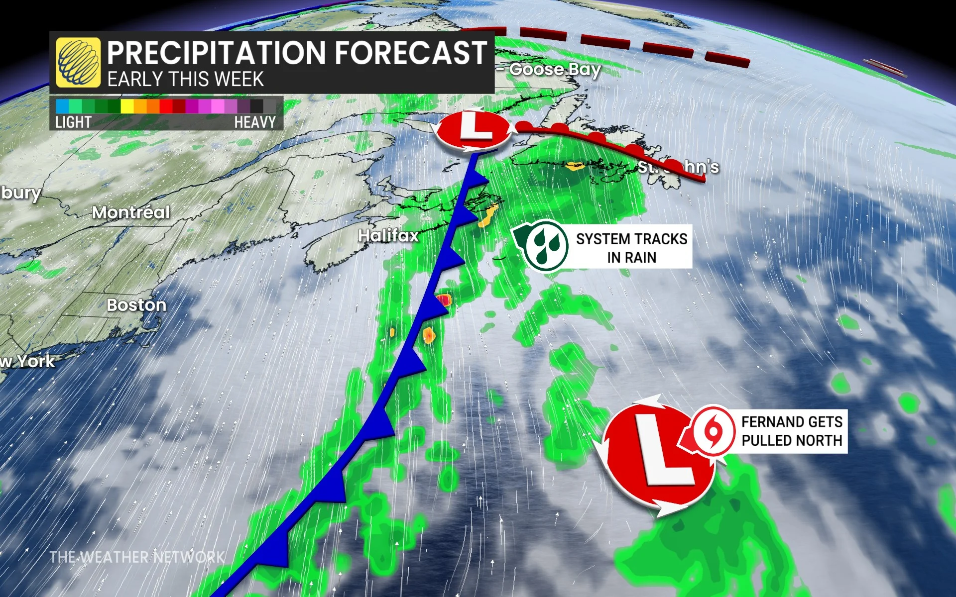 Atlantic Canada precipitation forecast early this week