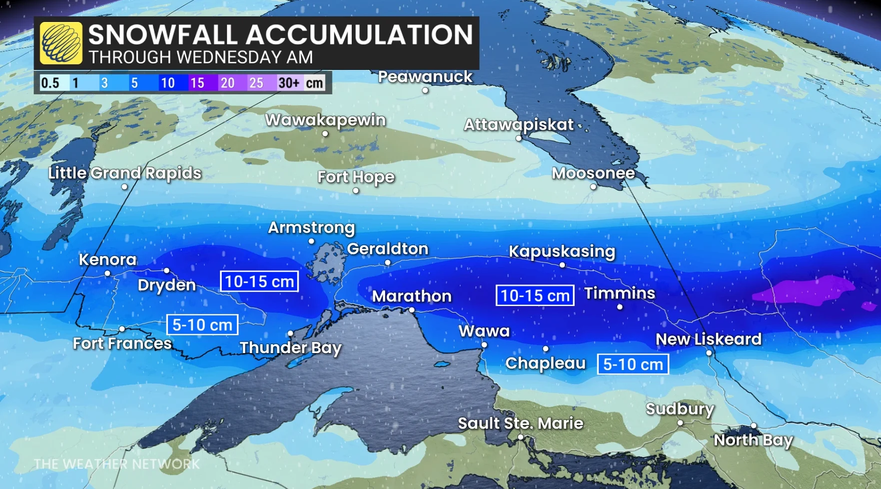 Ontario snowfall through Wednesday