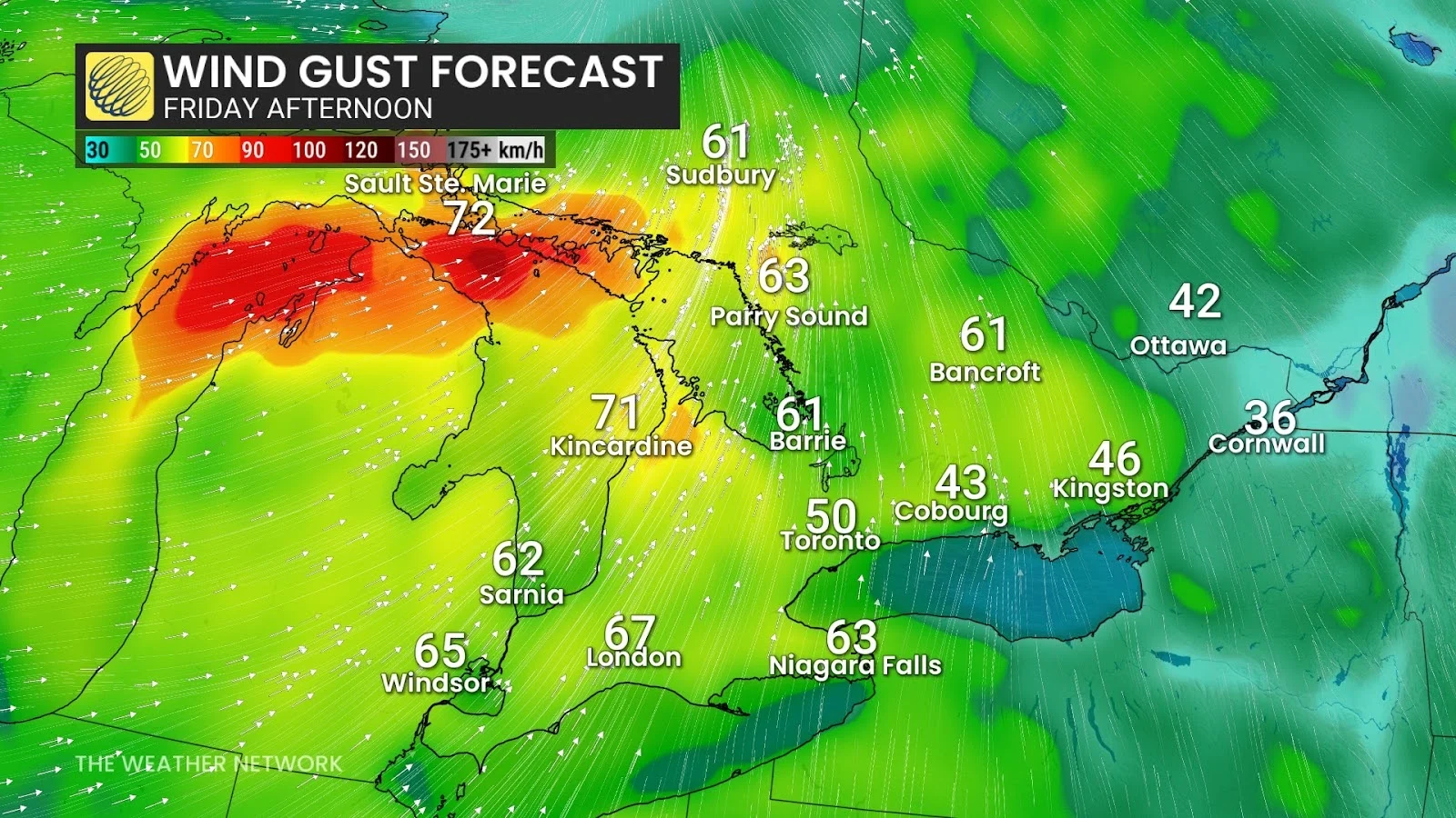 Ontario wind gust forecast Friday