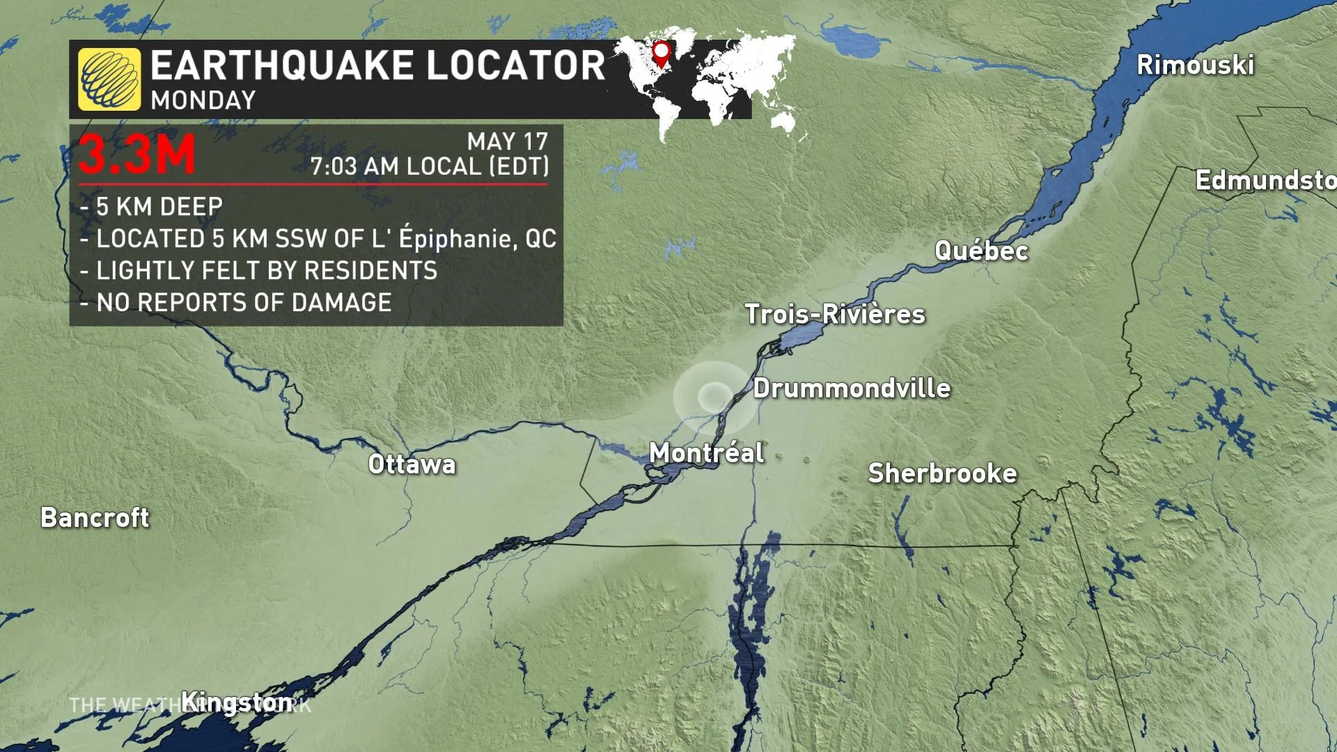 Moderate earthquake jolts Montrealers awake Monday morning