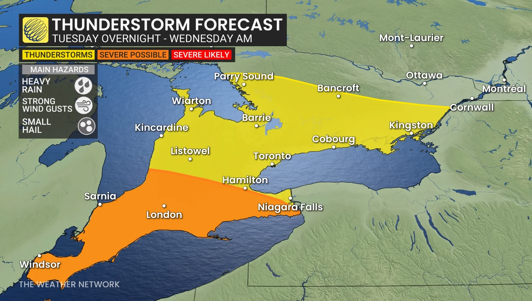 Ontario storm risk Tuesday night to Wednesday morning