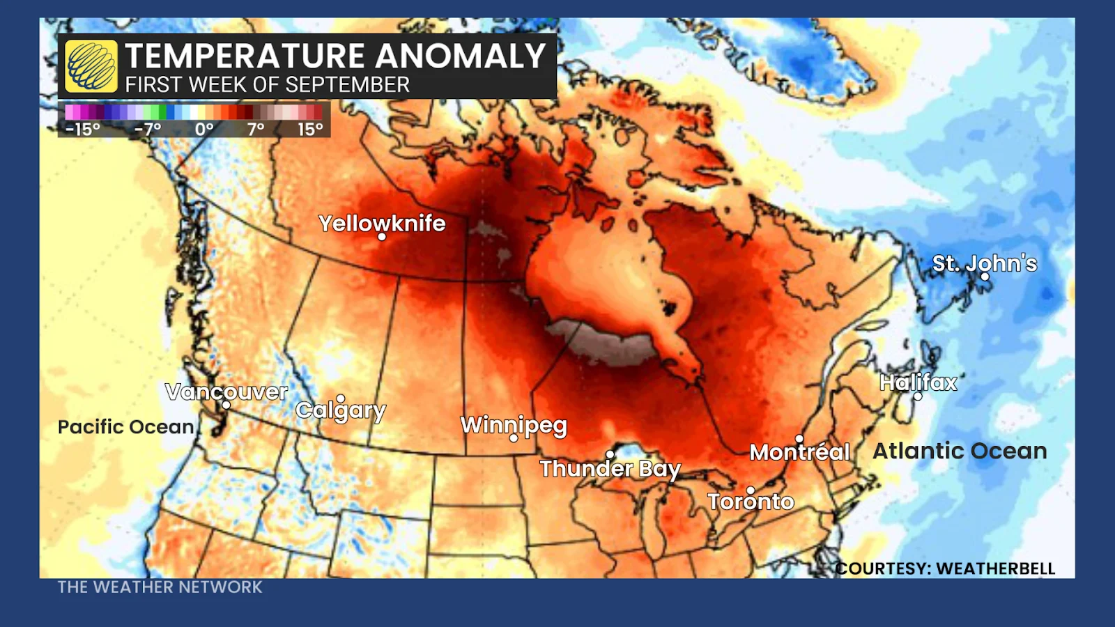 Canada, Heatwave, Temperature, Anomaly, Late, Heat, August 26, 2025. (The Weather Network)
