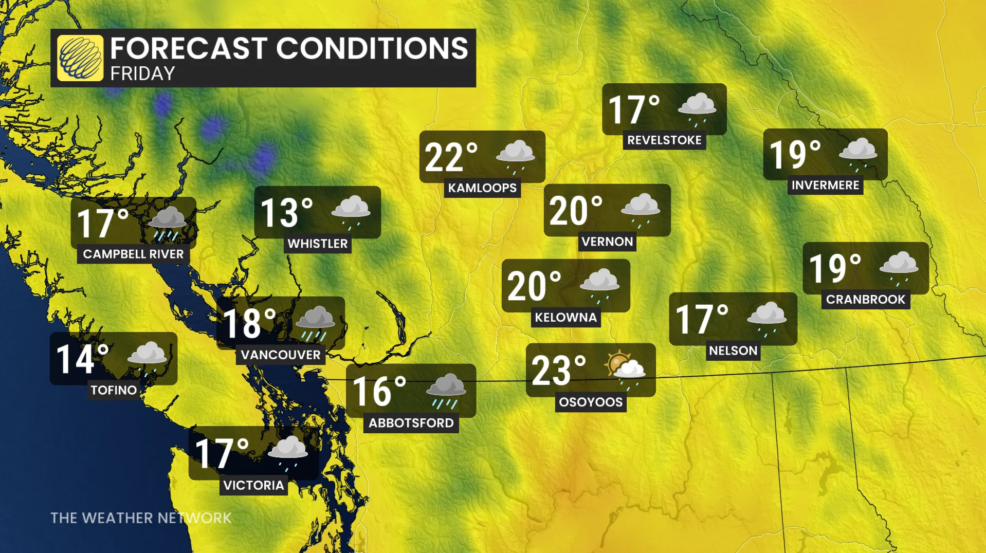 B.C. Friday forecast temperatures and conditions