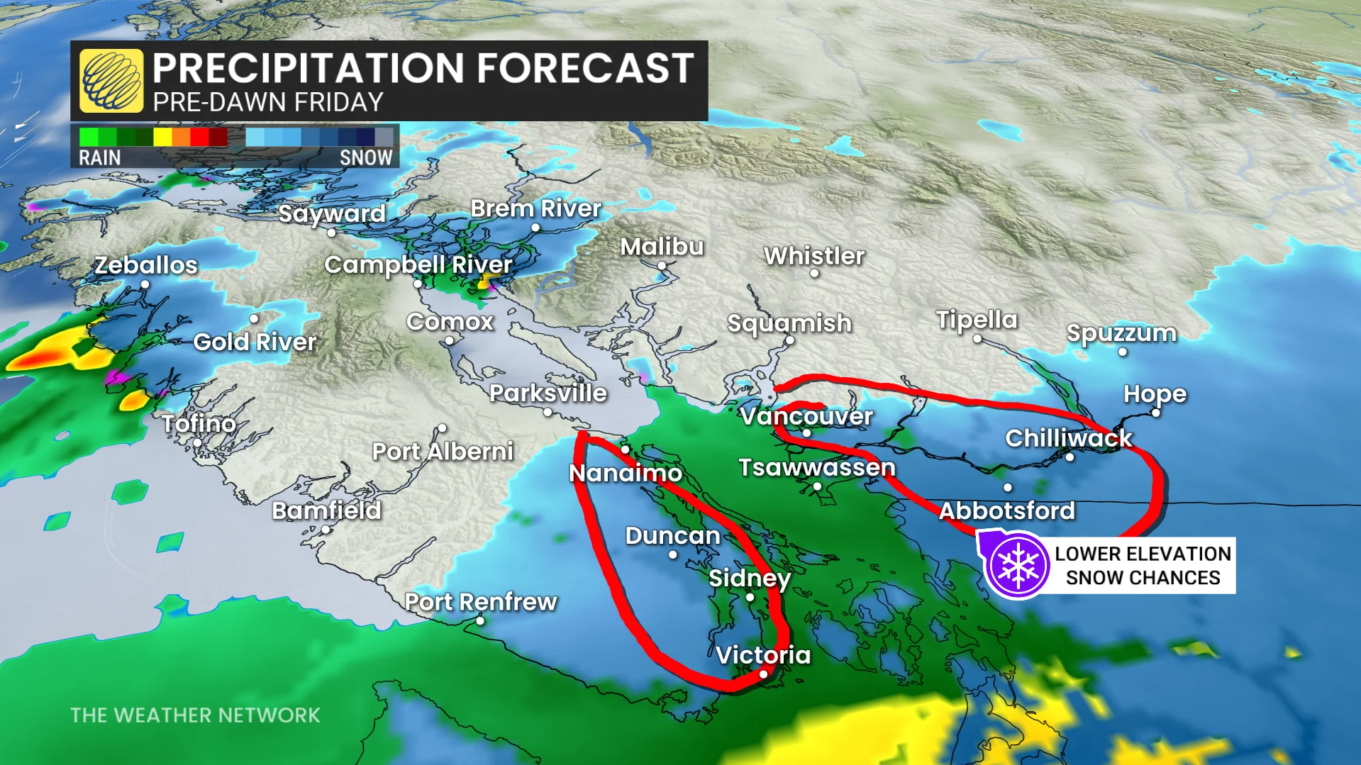 B.C. Friday morning low-elevation snow forecast - March 10, 2026