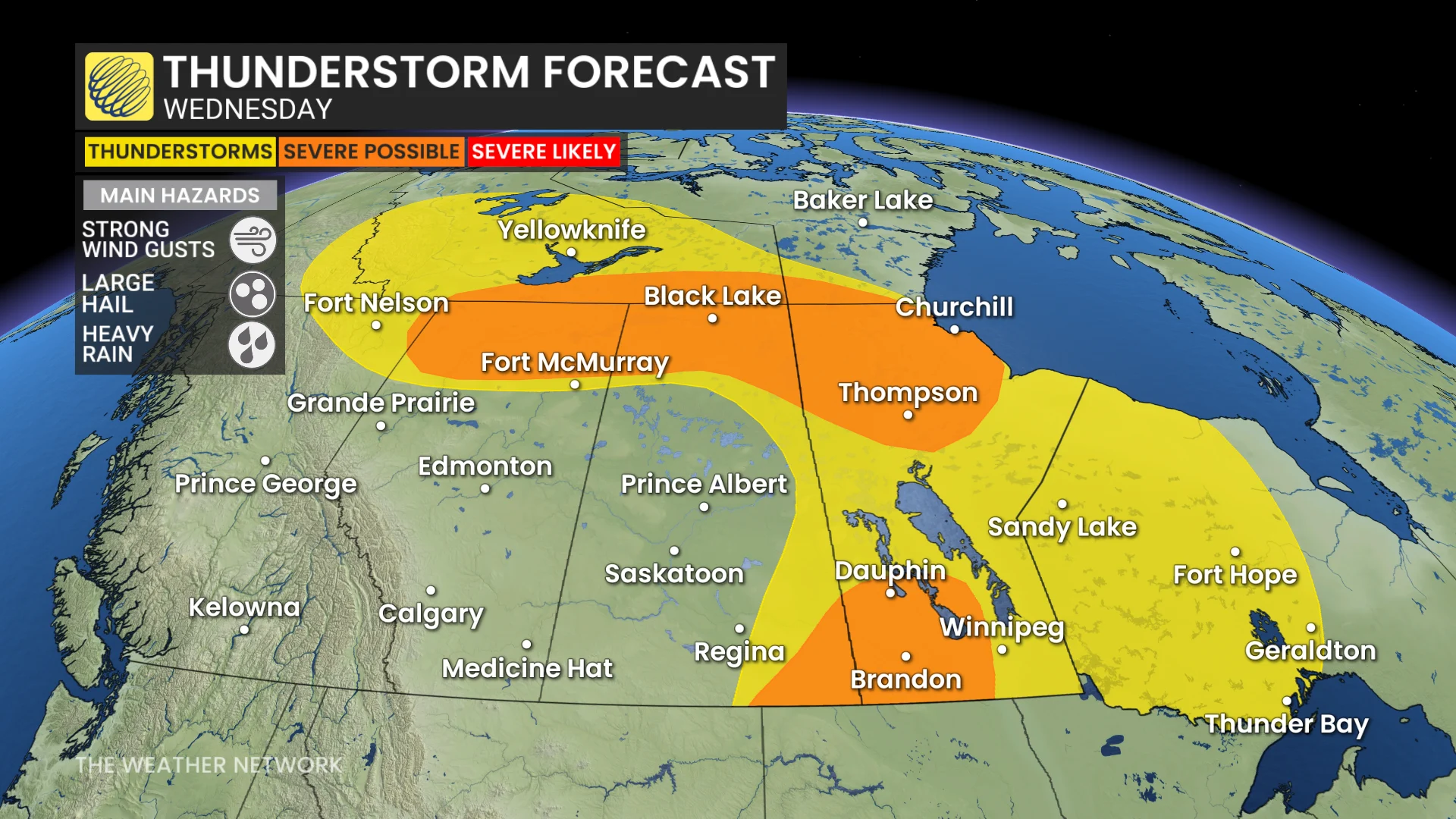 Prairies Wednesday storm risk map