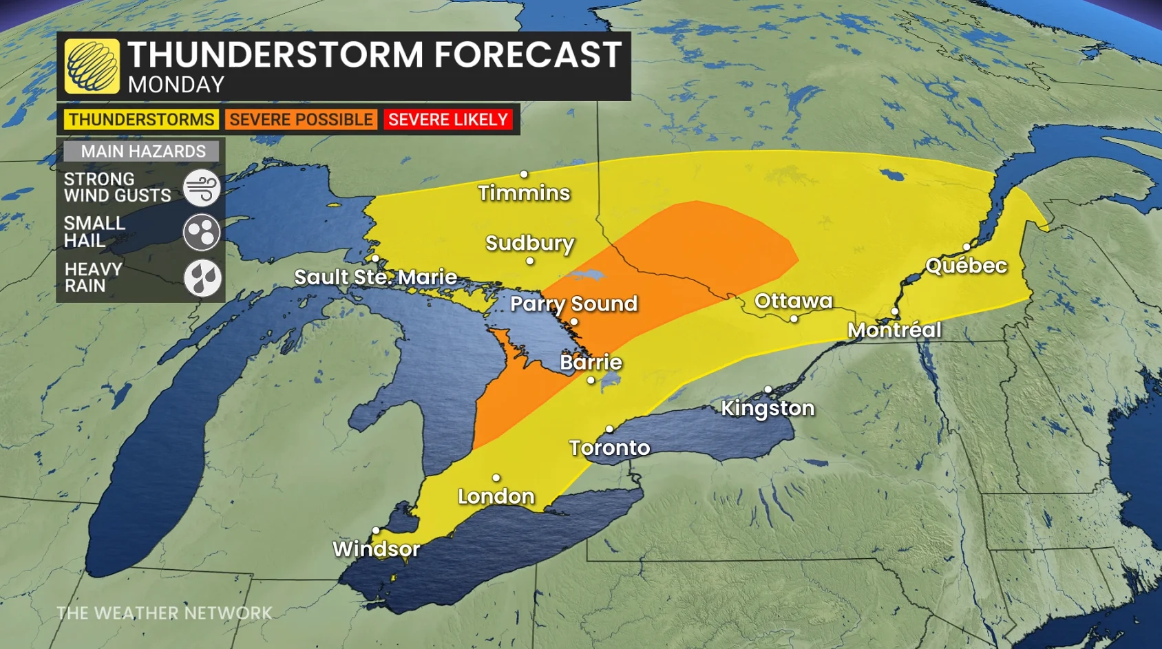 Ontario storm risk map Monday