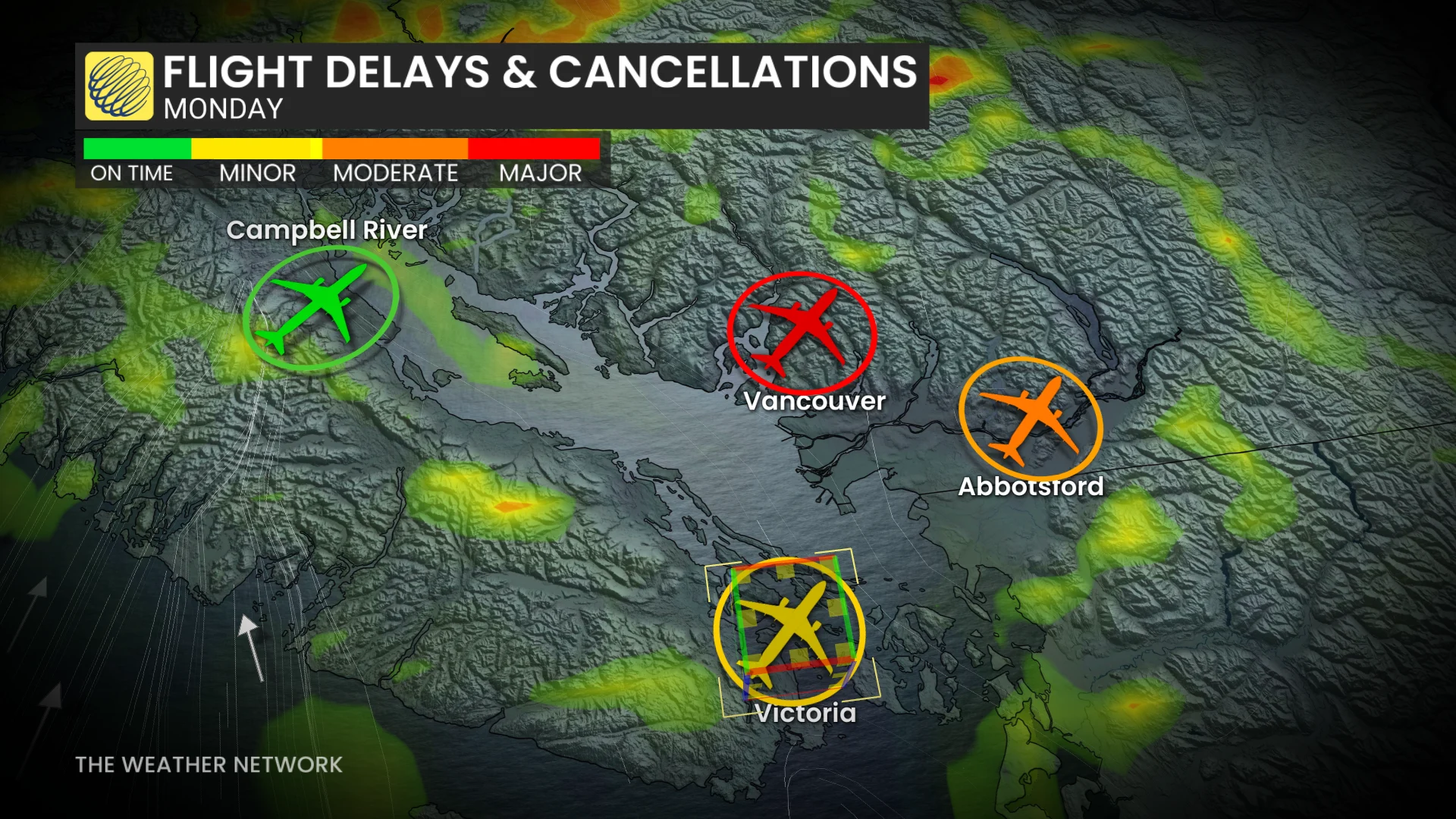 B.C. flight delays and cancellations Monday
