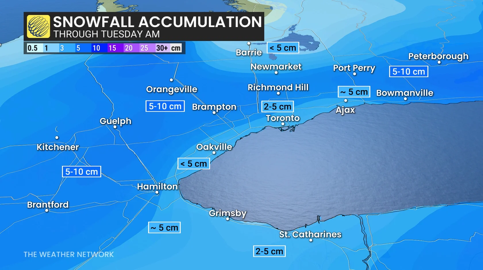 Ontario GTA Snowfall Through Tuesday
