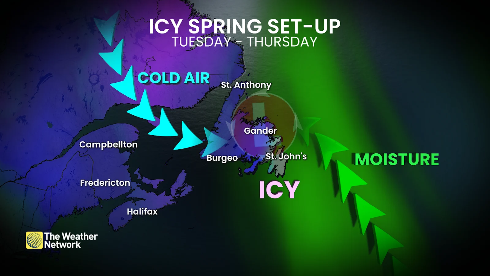 Newfoundland, Ice Storm, Cold, Atlantic Canada, April 20, 2026 (The Weather Network/Rachel Modestino)