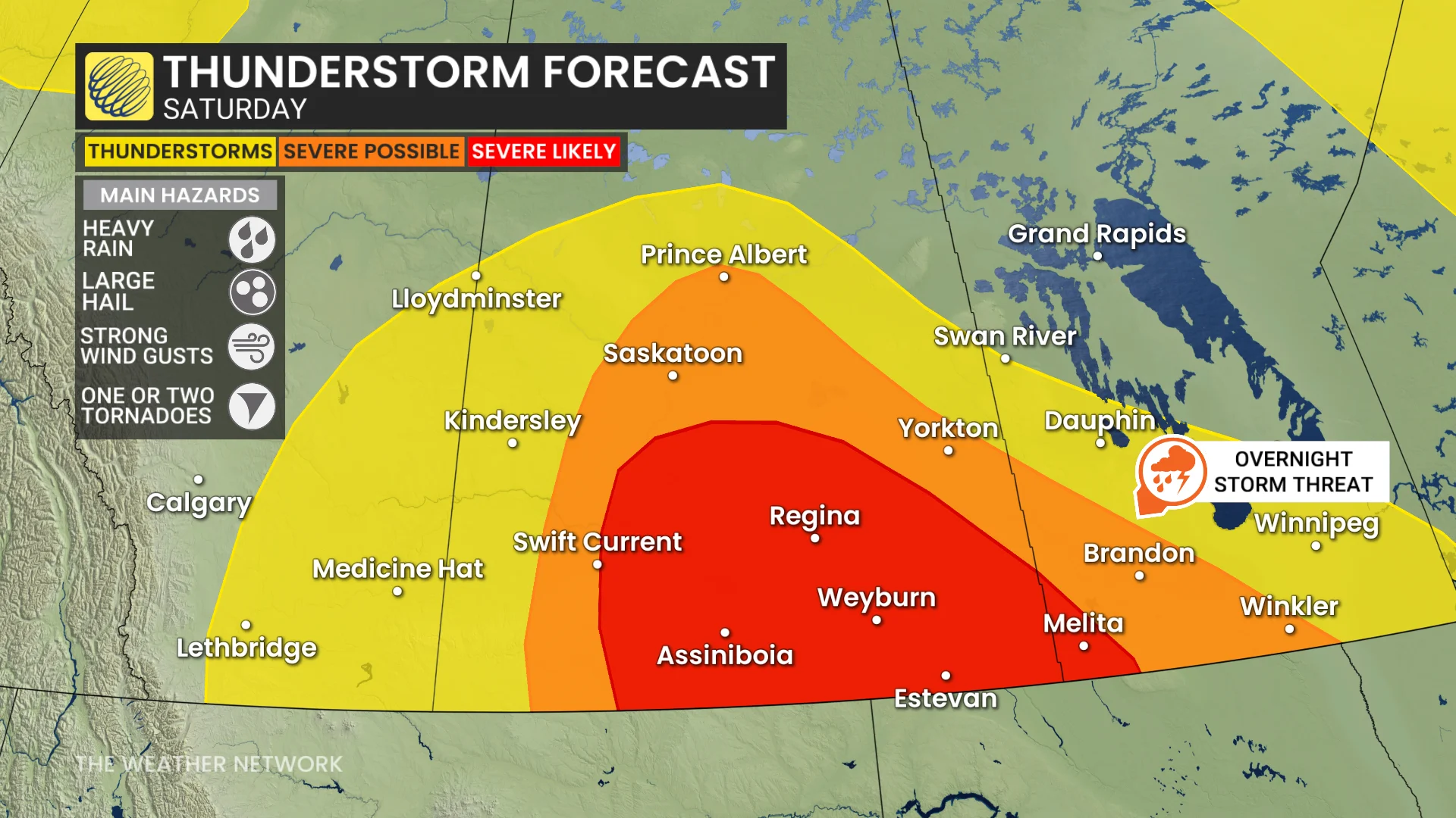 Prairies storm risk map Saturday