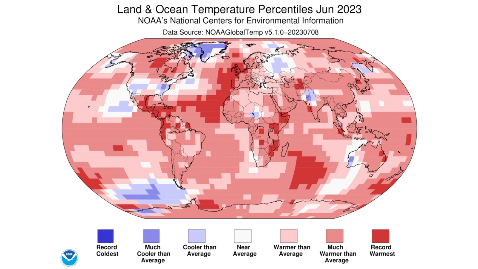June 2023 Temperature Percentiles - NOAA NCEI
