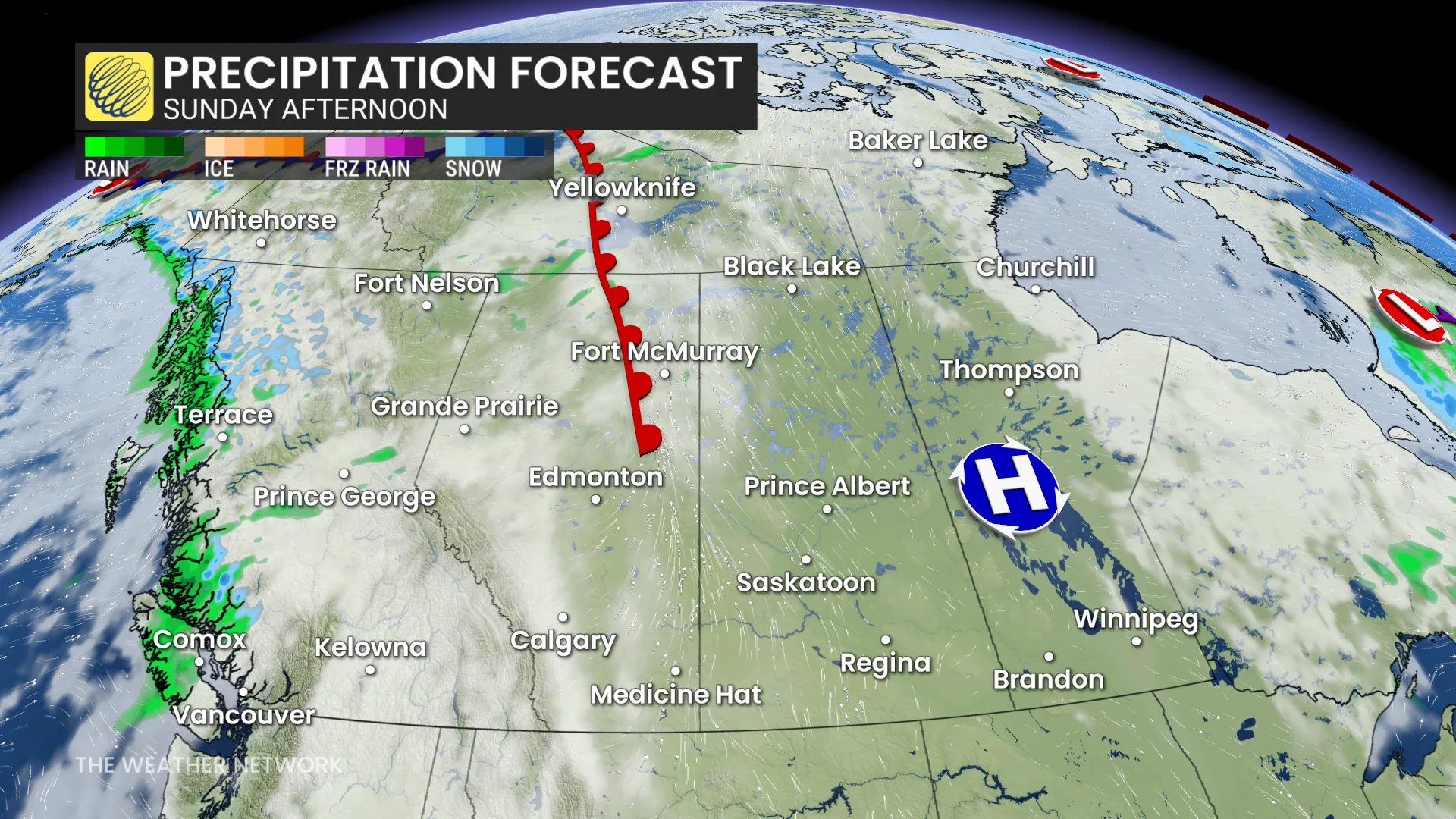 Western Canada precipitation forecast Sunday afternoon