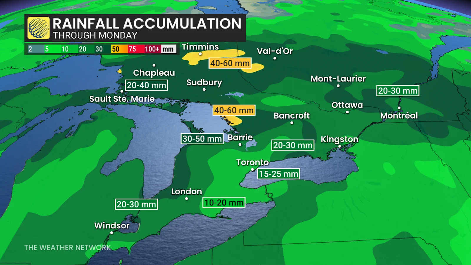Ontario forecast weekend rainfall totals - June 27, 2025