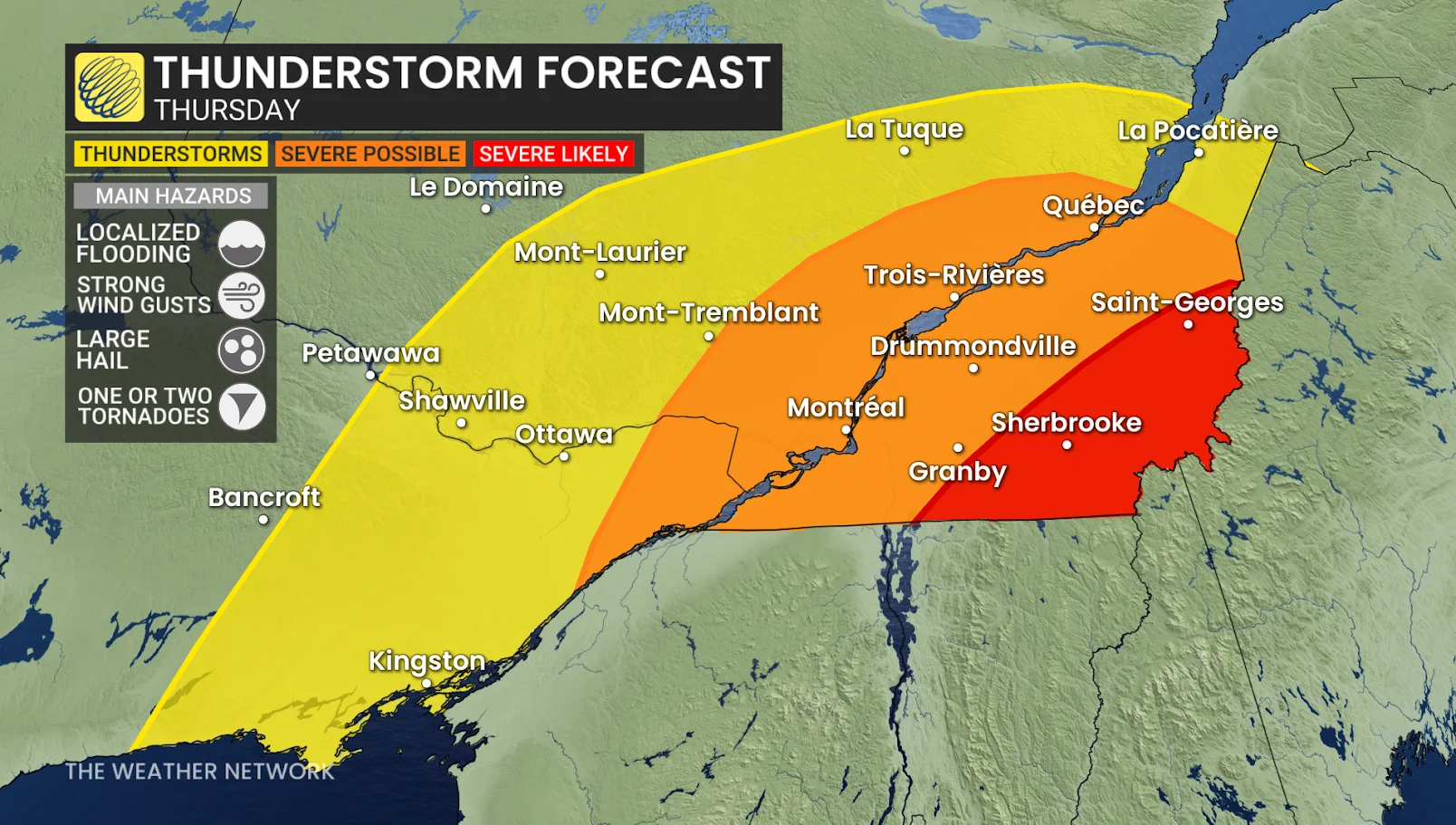Baron - Quebec thunderstorm risk Thursday - June18
