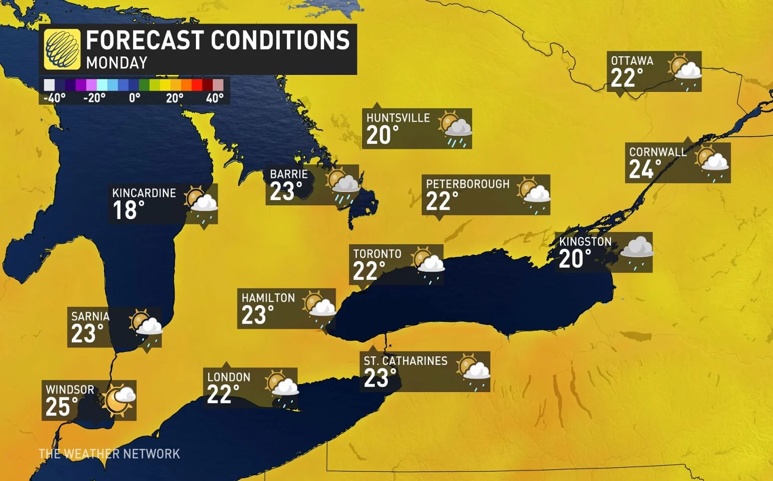 Baron - Southern Ontario Monday temperatures - June5