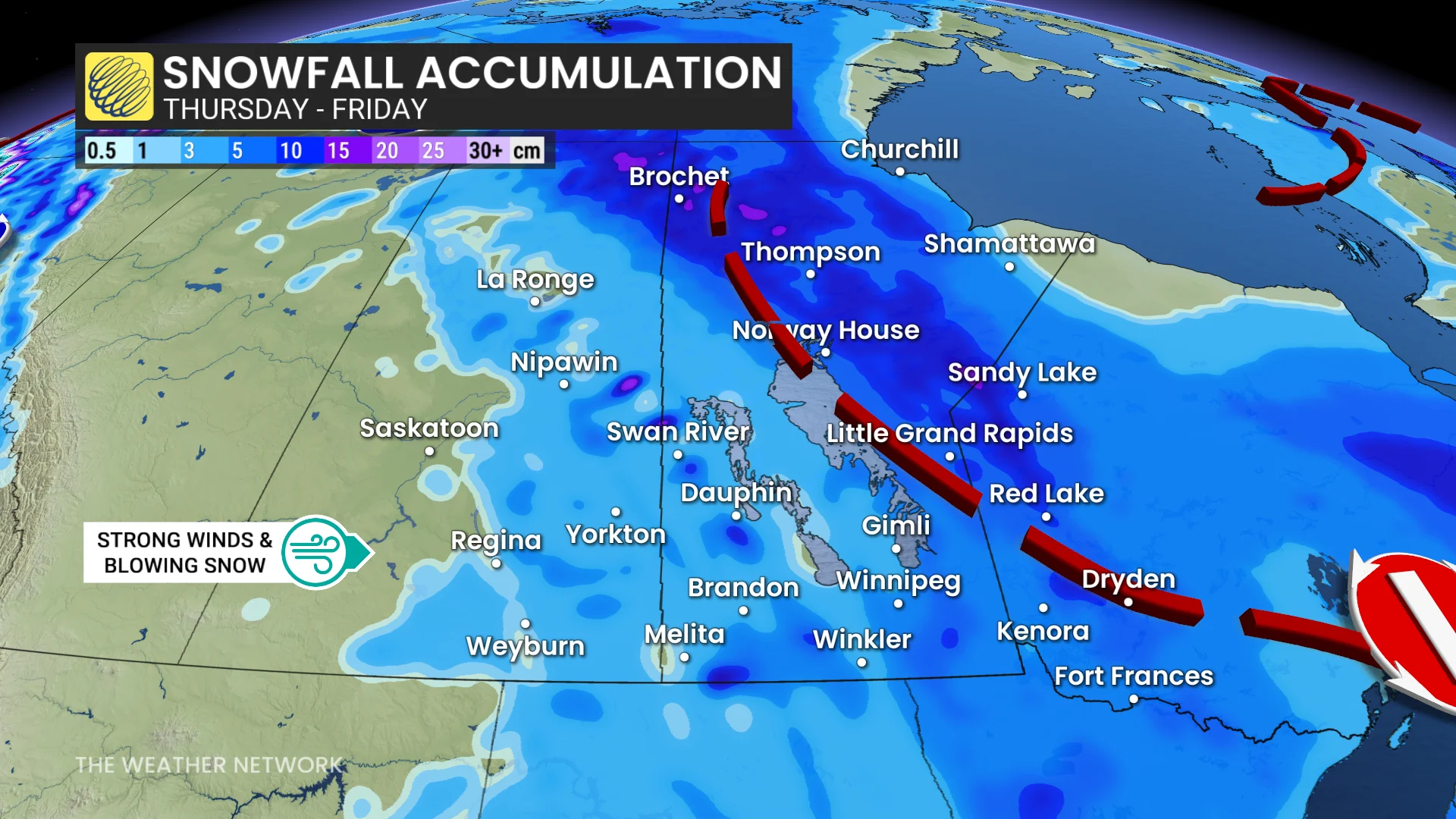 Prairies snowfall accumulation Thursday-Friday