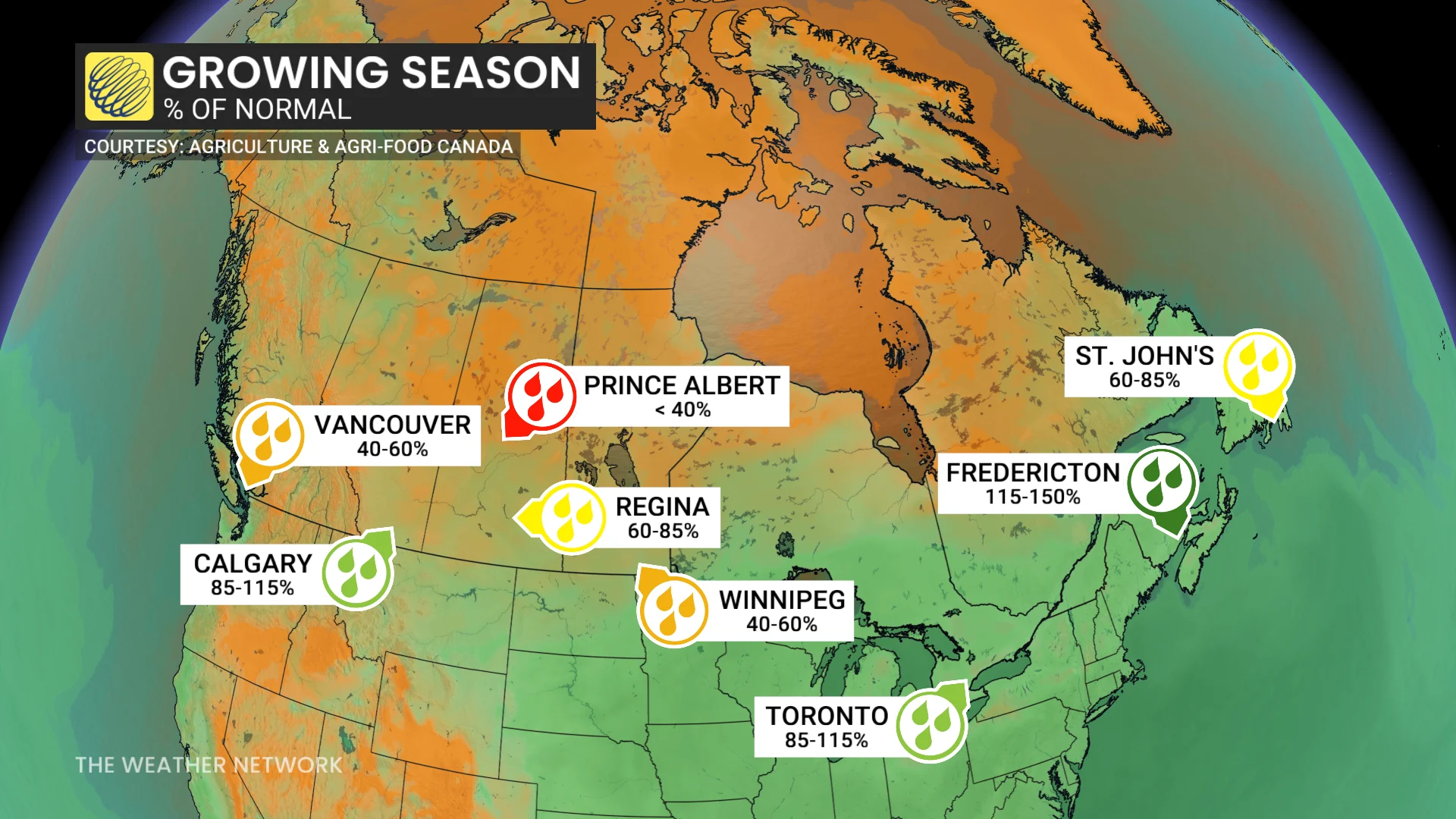 Canada's 2025 growing season/percentage of normal