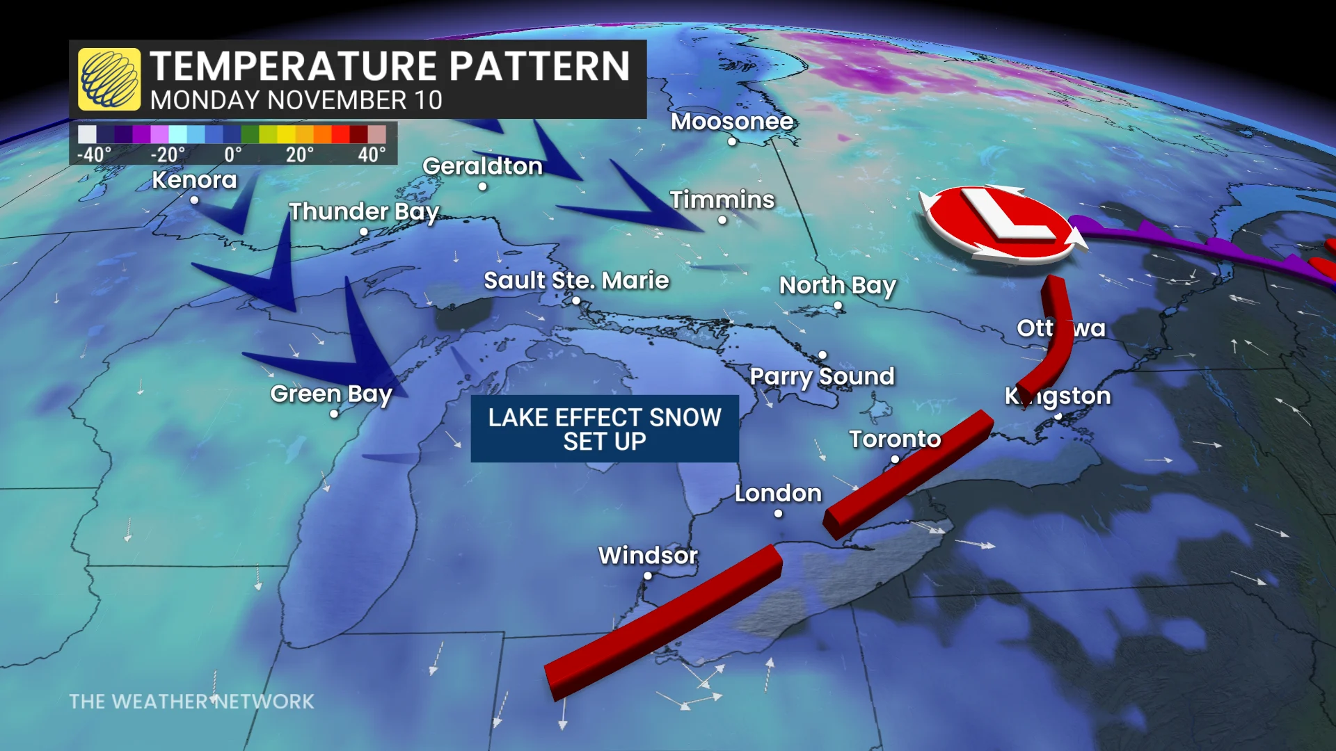 Baron - Monday lake effect snow set up - Nov 10