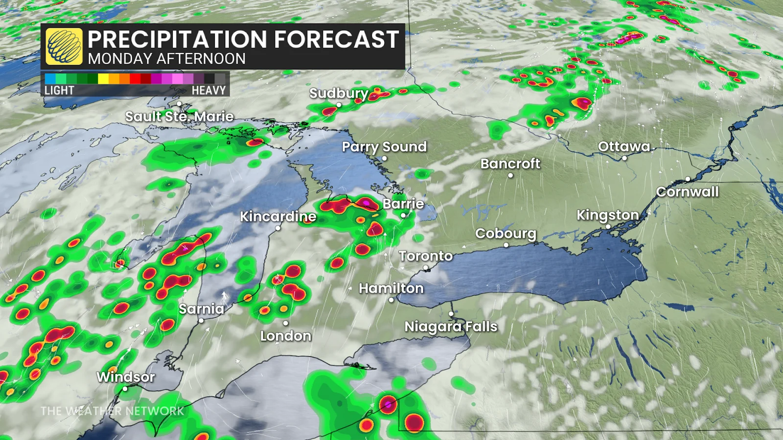 Ontario precipitation forecast Monday afternoon