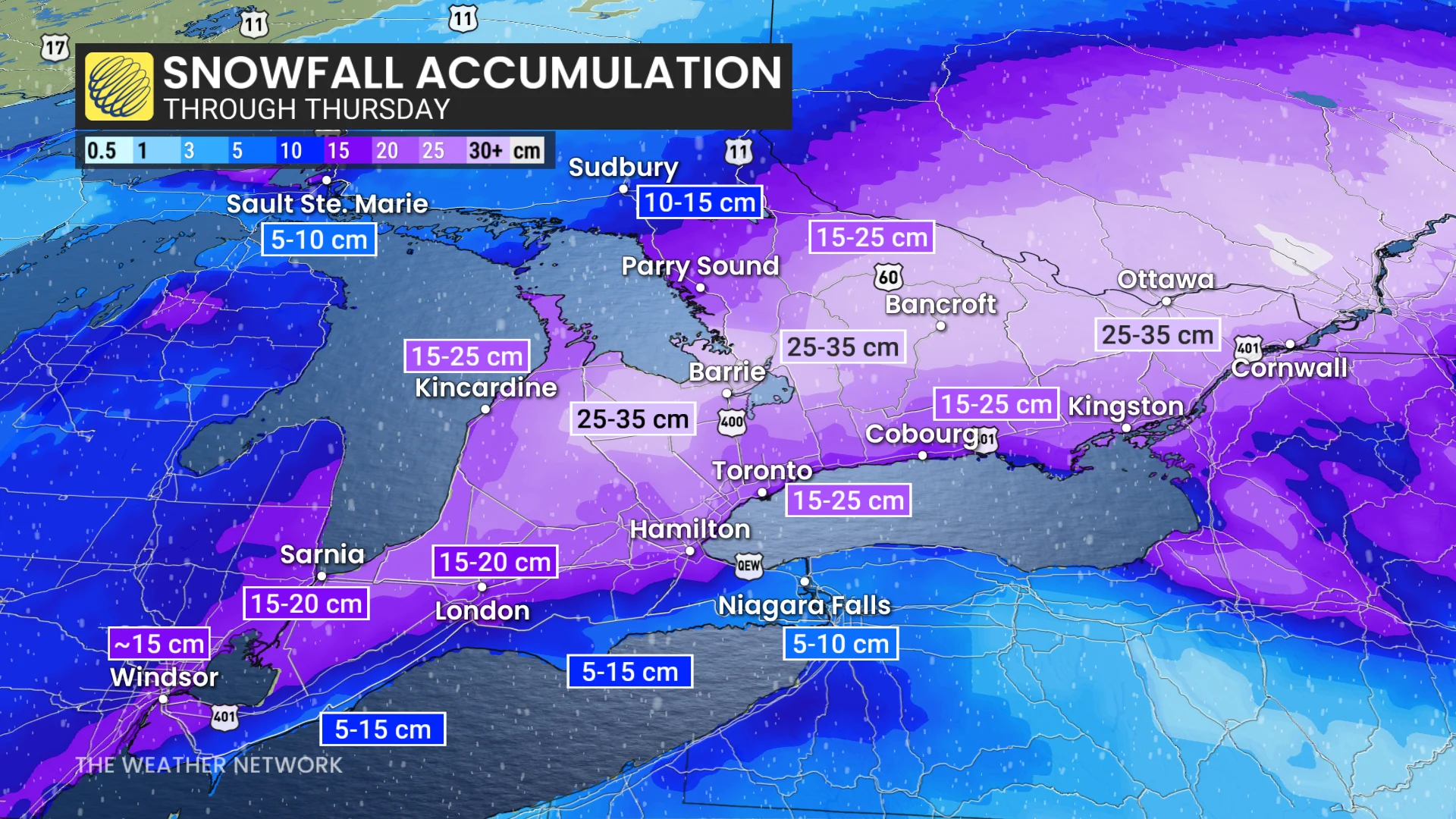 Baron - Ontario snow totals - Feb12
