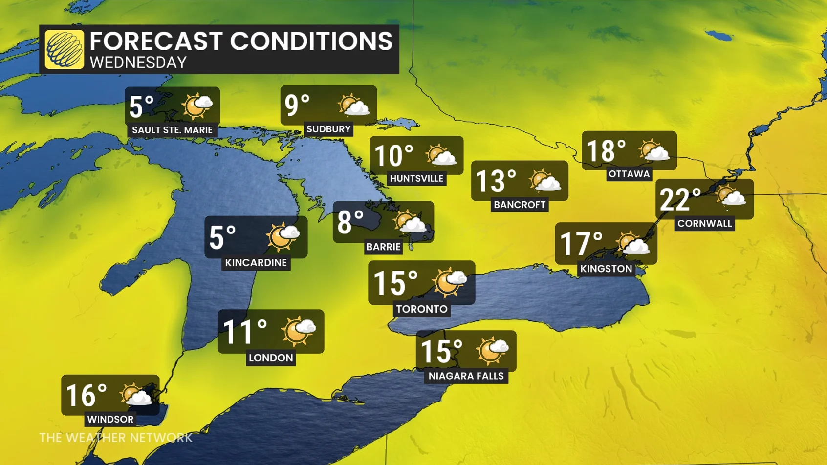Ontario Wednesday temperatures and icons