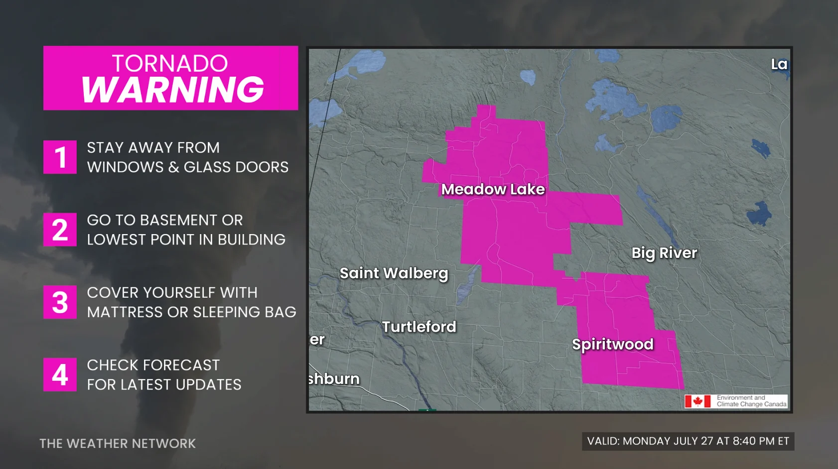 Saskatchewan tornado warning July 27