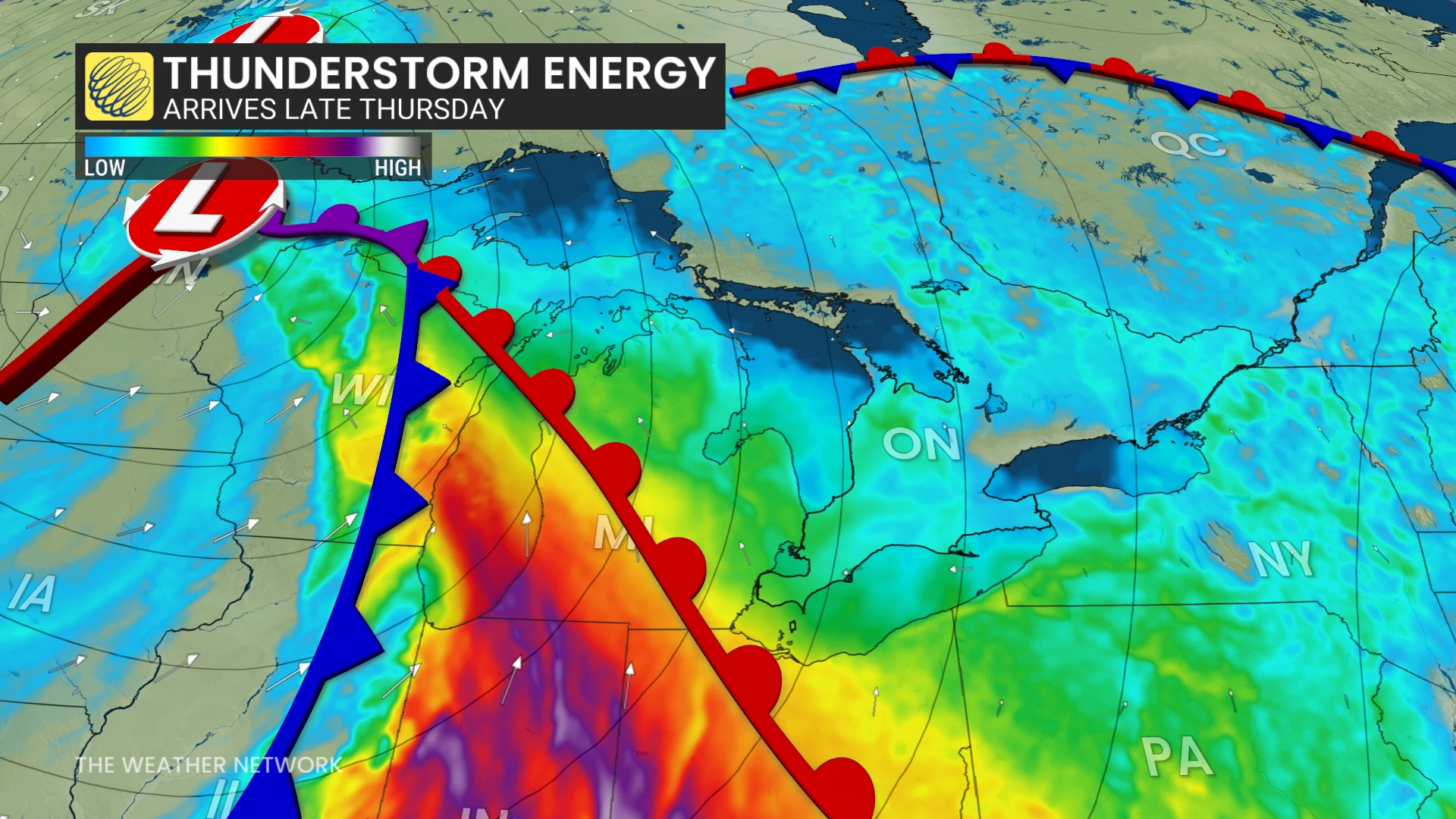 Great Lakes thunderstorm energy Ontario Thursday