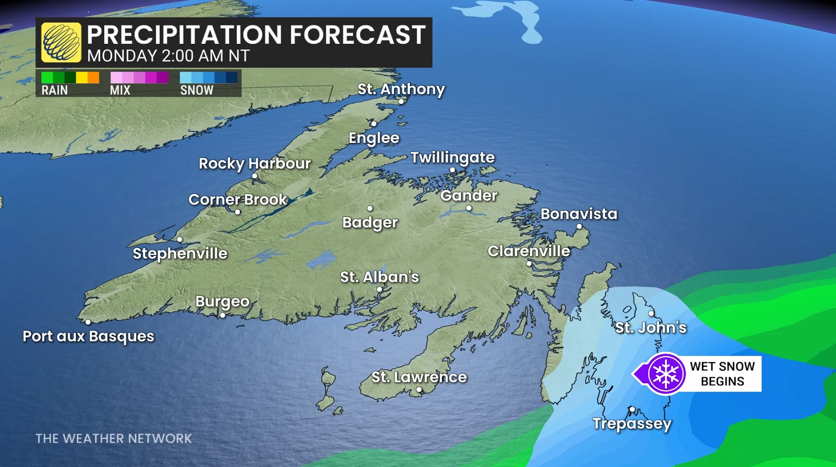 Newfoundland Precipitation Monday 2am