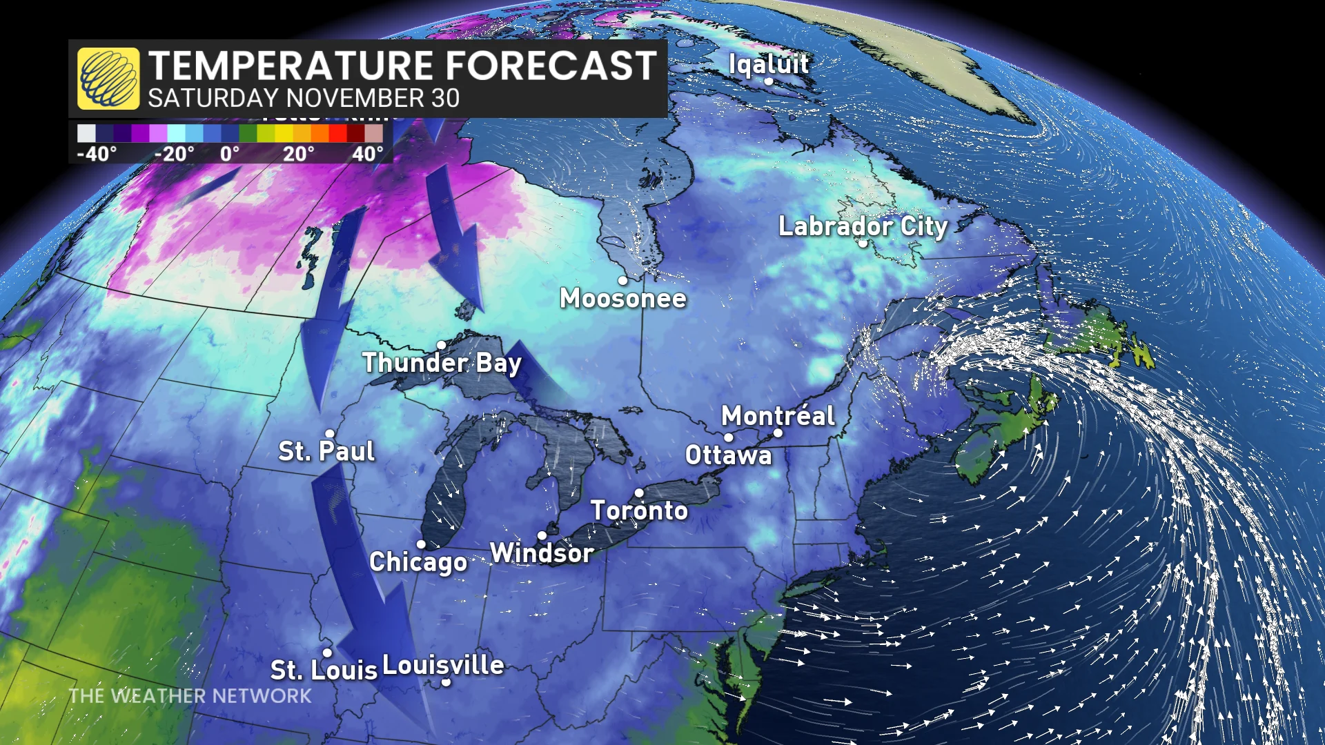 Saturday, Nov. 30 temperature forecast Ontario