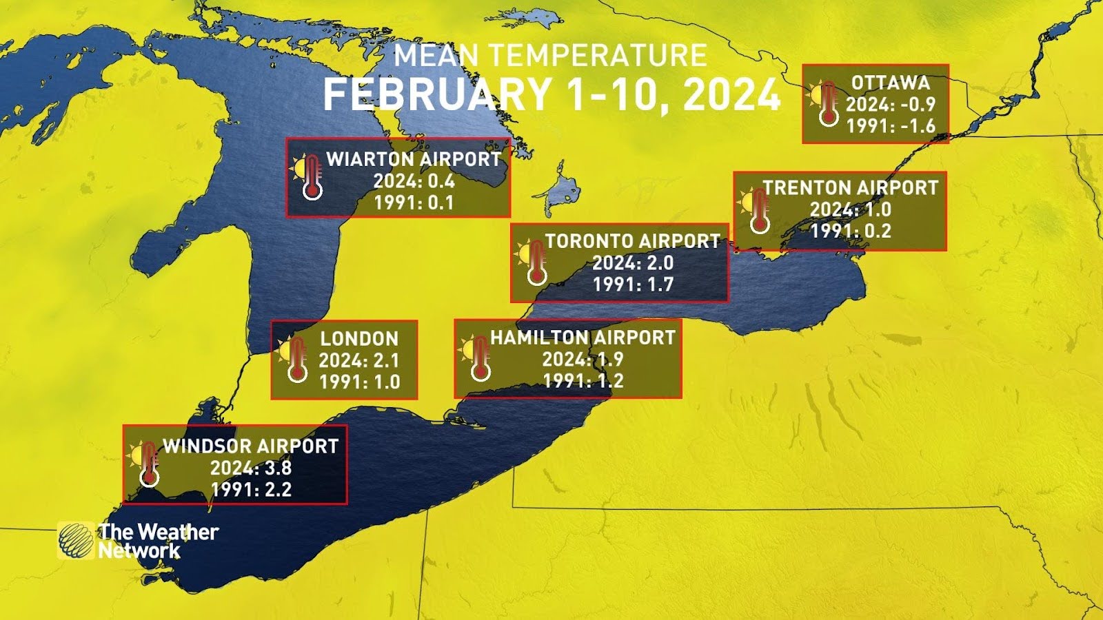 Southern Ontario February temperature records Feb 12 2024