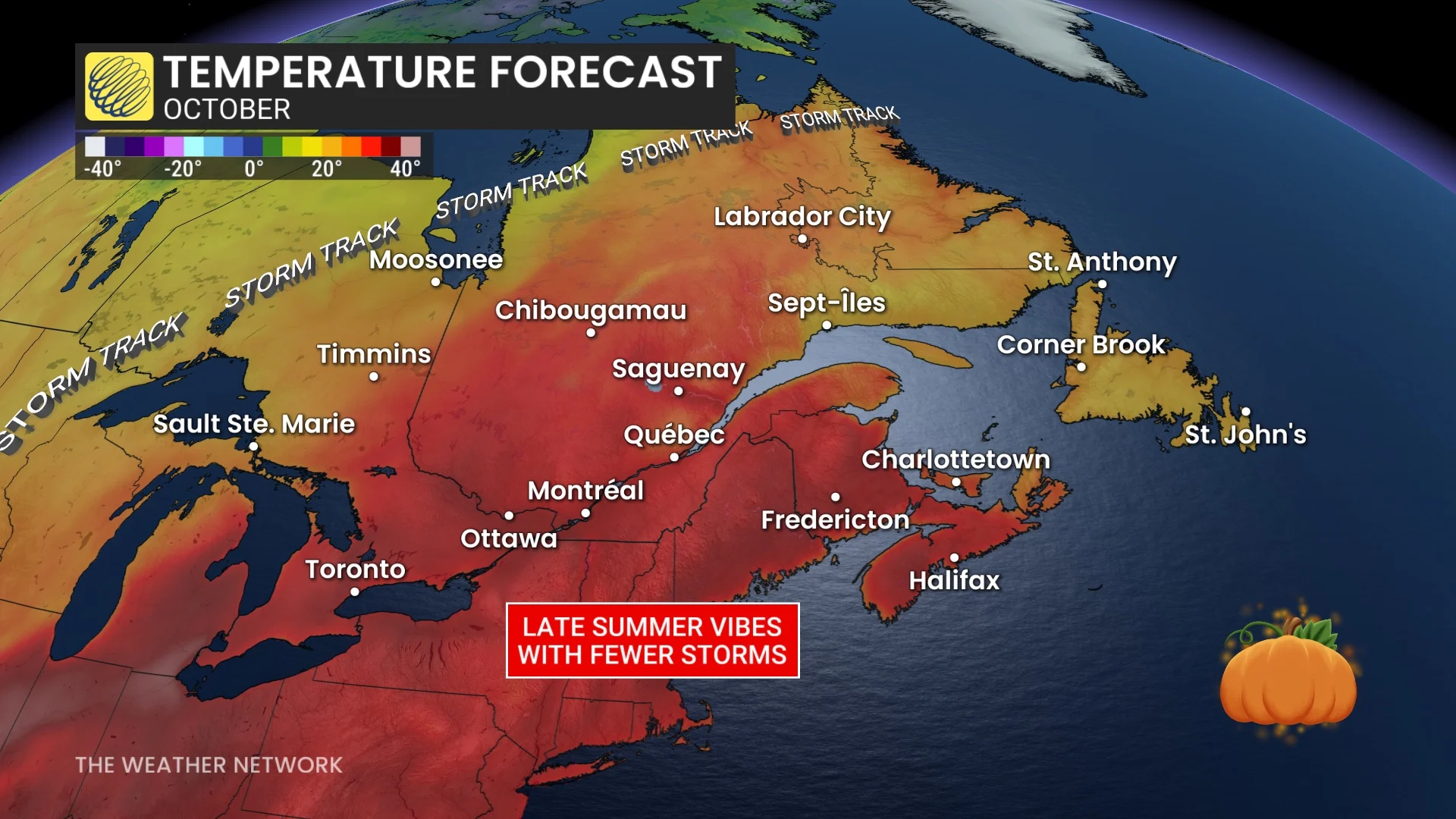 Eastern Canada October temperature forecast