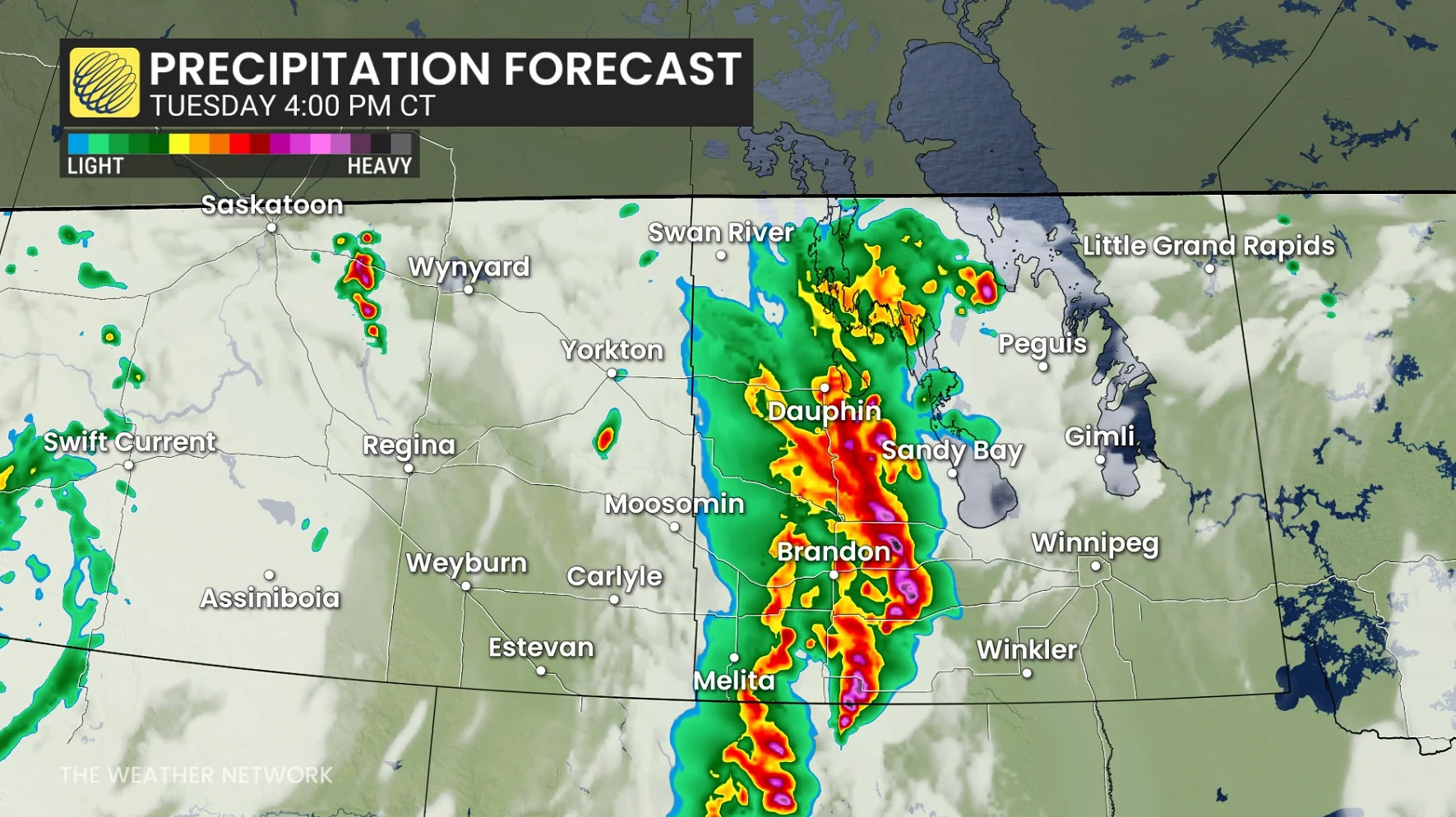 Baron - Manitoba precipitation Tuesday 4 pm - June 2