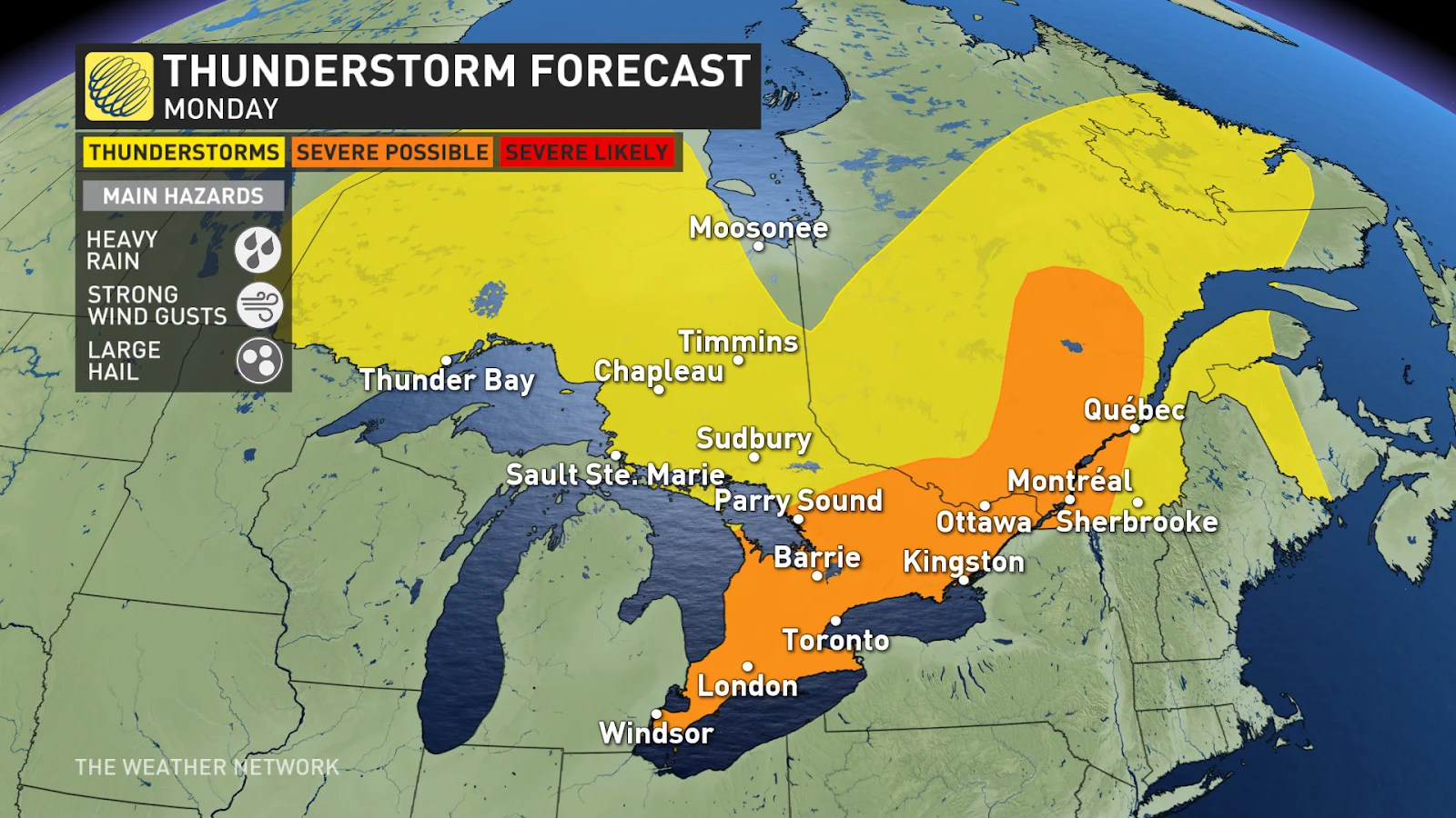 Ontario storm risk Monday afternoon