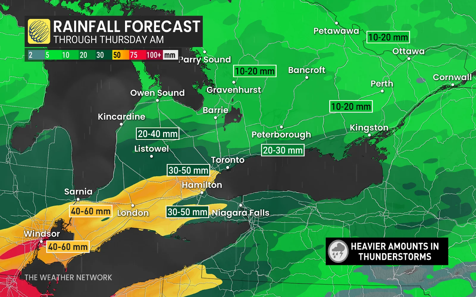 Ontario forecast rainfall totals through Thursday AM - April 2, 2025