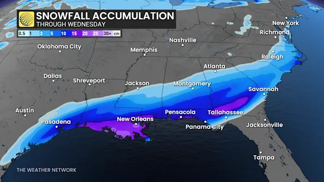 U.S. Deep South hindered by memorable winter storm - The Weather Network