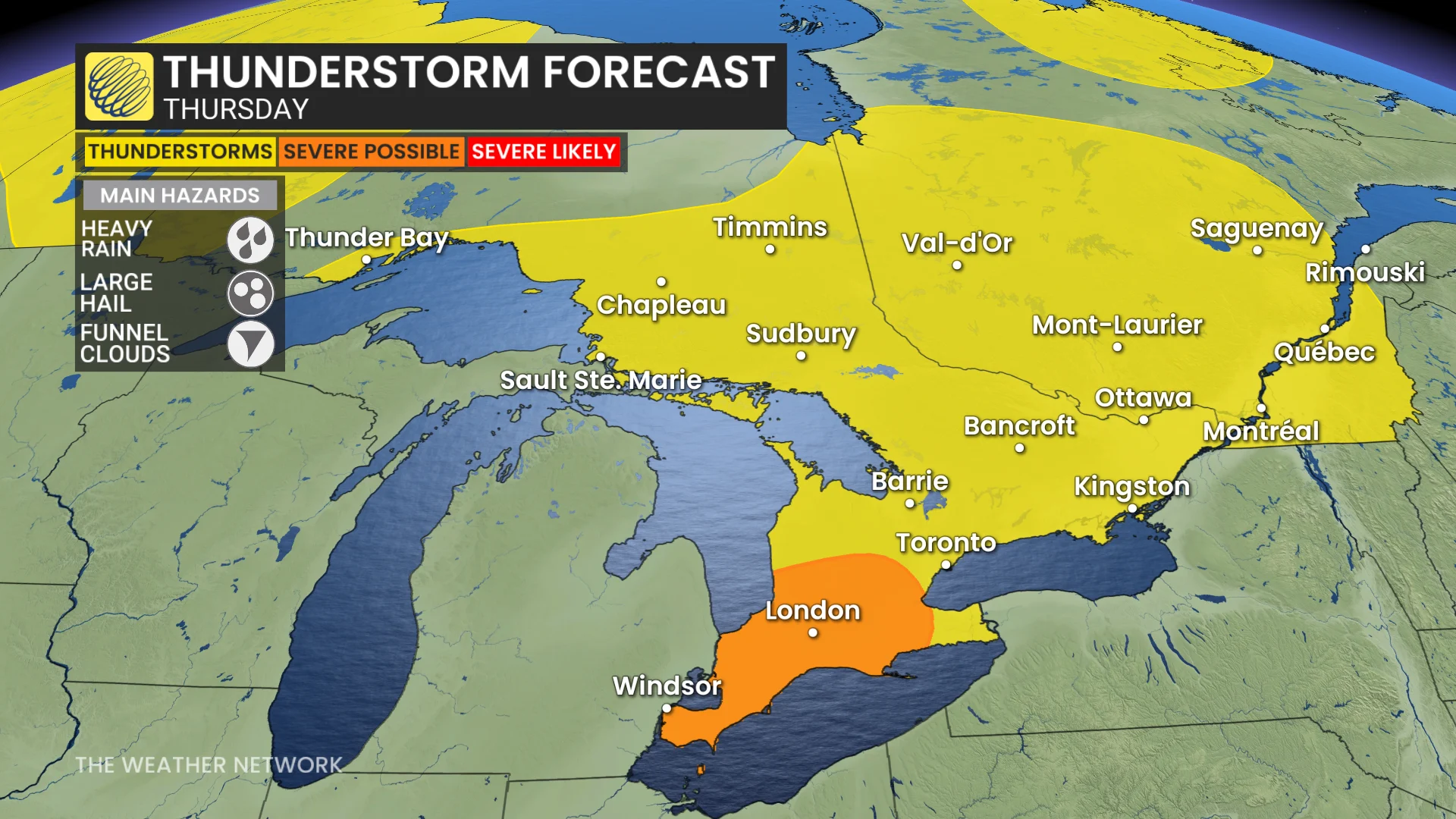 Ontario storm risk map Thursday