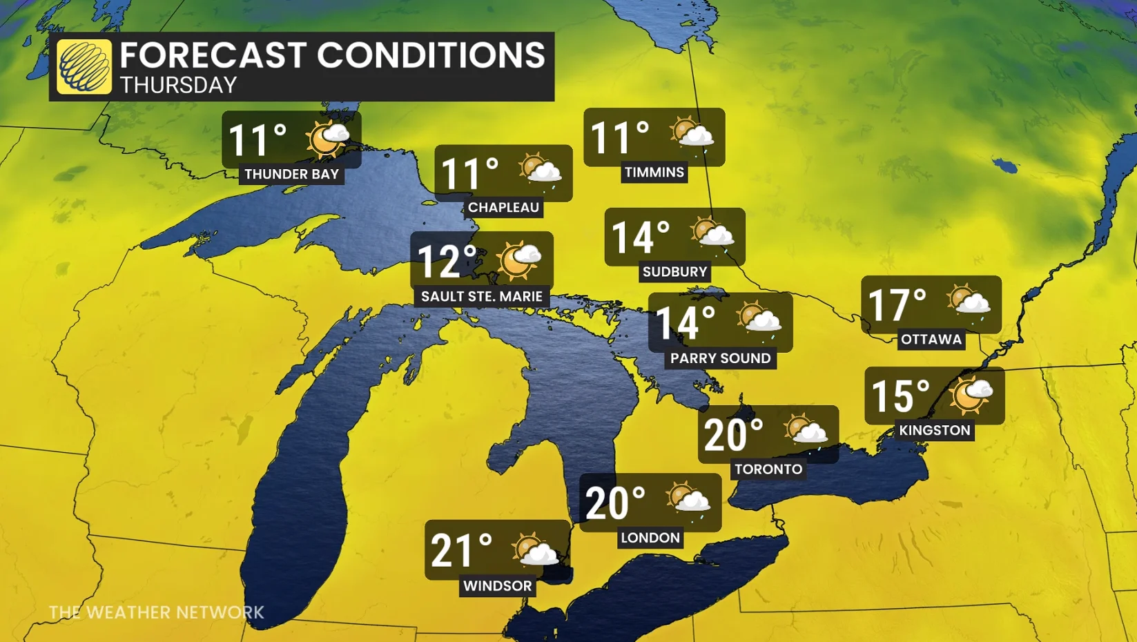Ontario forecast highs Thursday