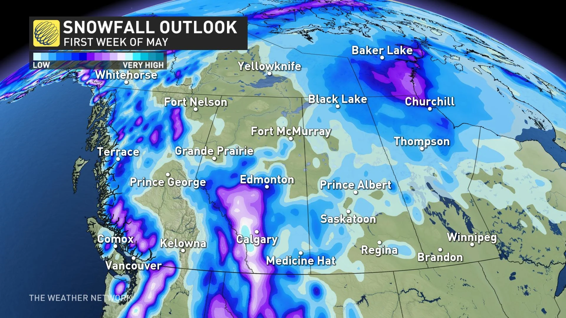 Western Canada snow outlook for May